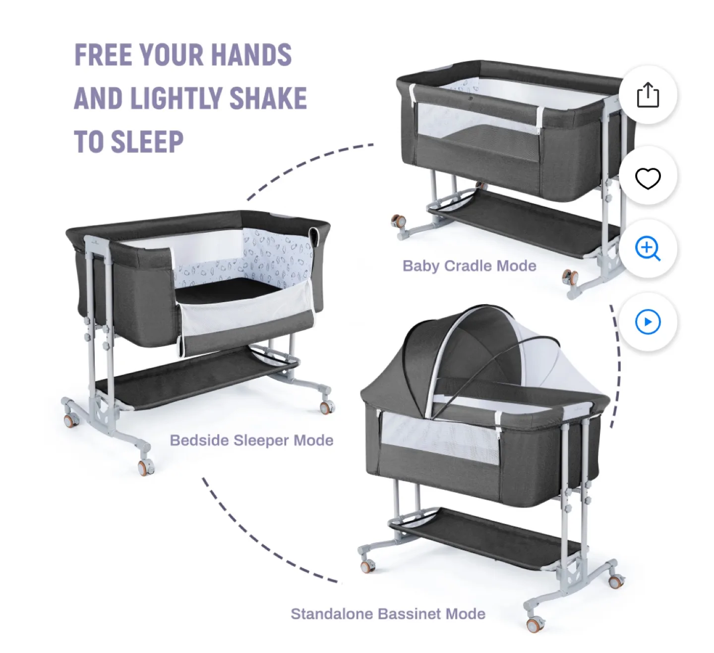 Baby Bassinet with Stand, 3-in-1 Design, Foldable image indicator(3)