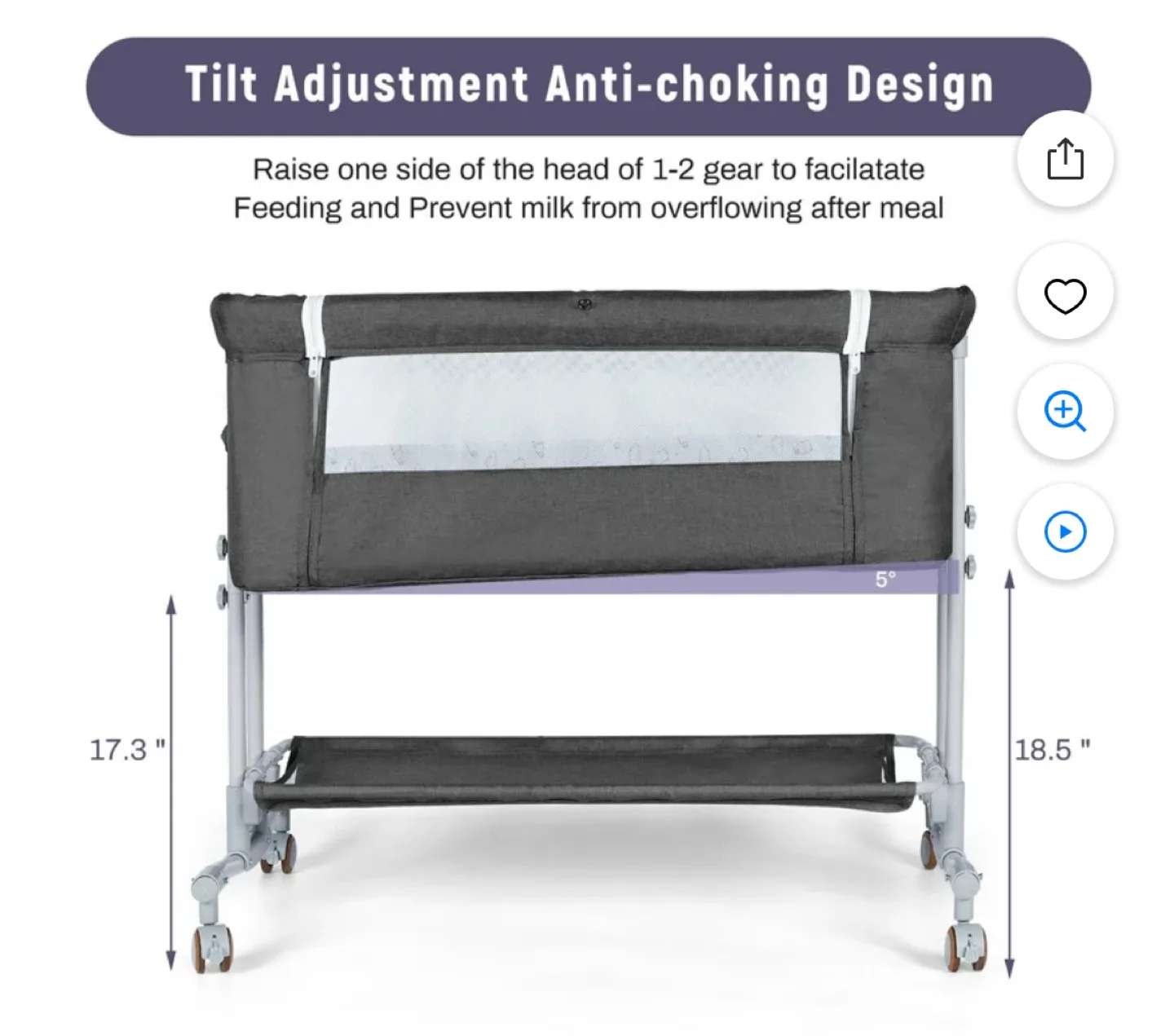 Baby Bassinet with Stand, 3-in-1 Design, Foldable image indicator(4)