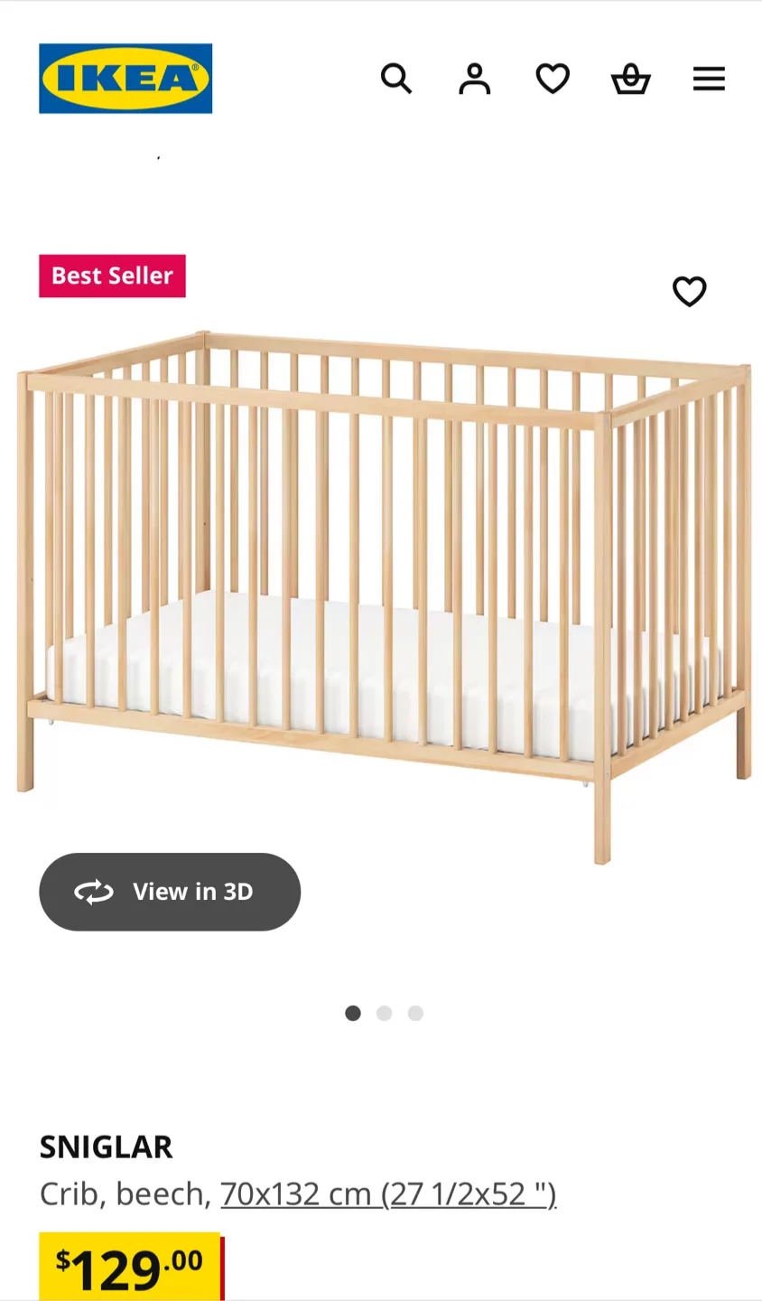 IKEA SNIGLAR Crib - Beech Wood image indicator(3)