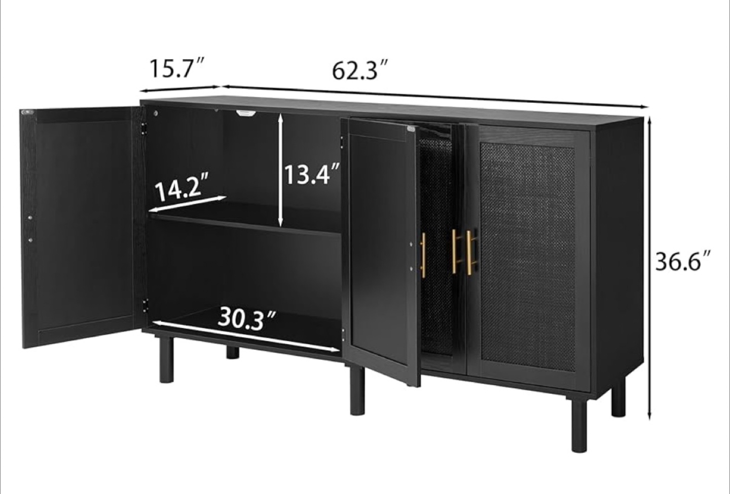 Modern Black Sideboard Buffet Cabinet with Rattan Doors - photo 2