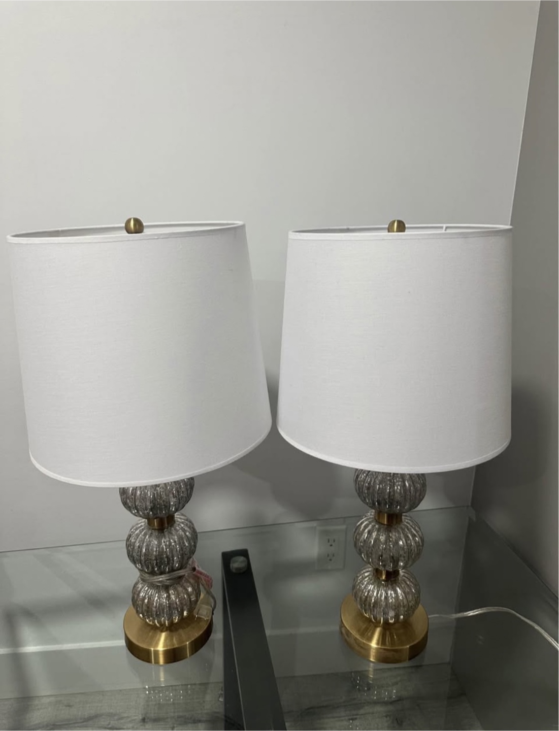 Pair of Glass Table Lamps with White Shades