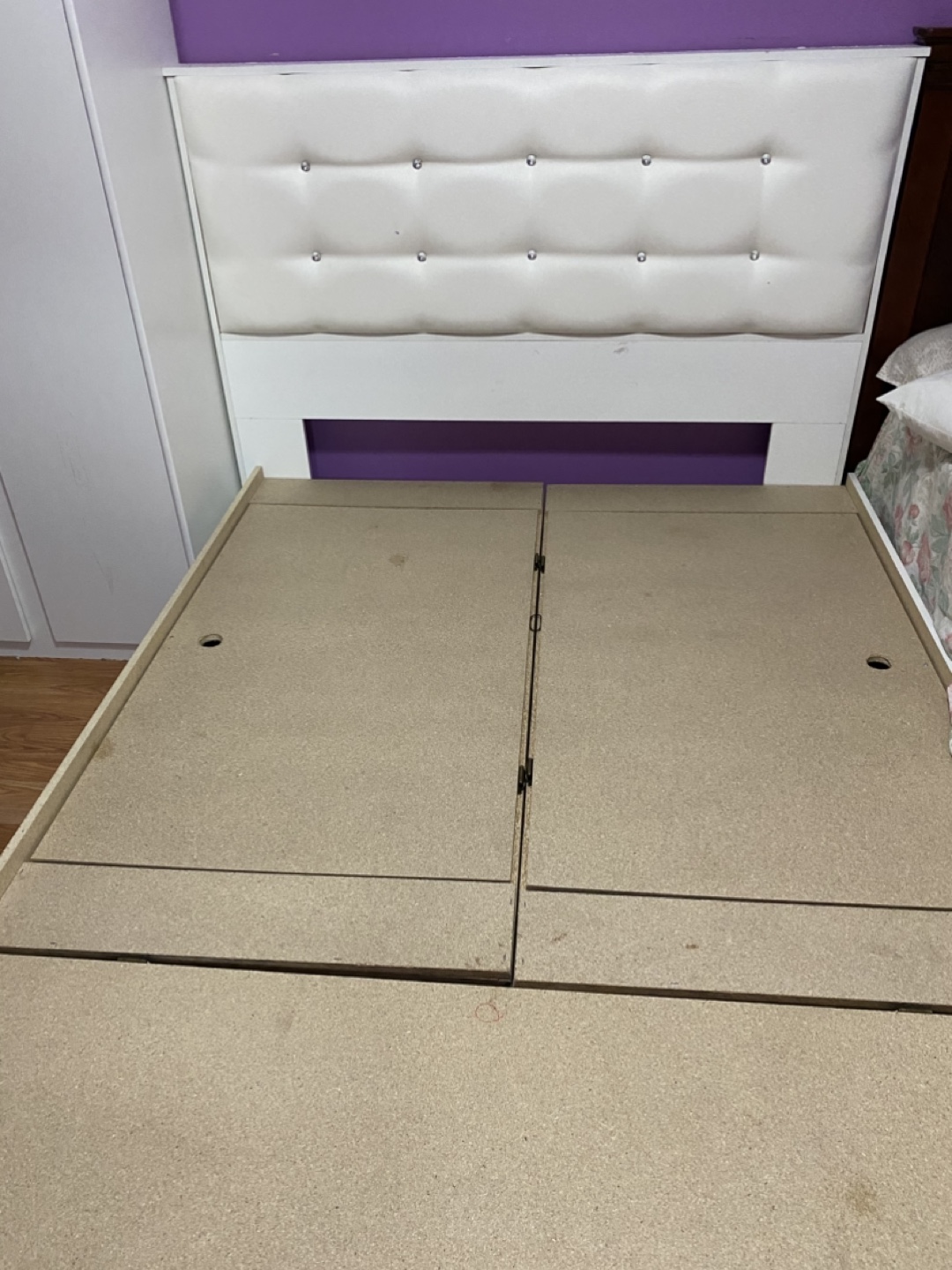 White Queen Bed Frame with Headboard and Storage