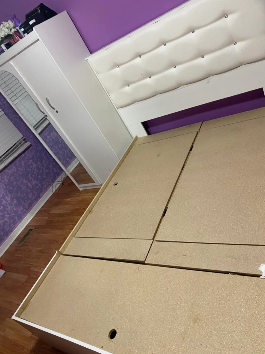 White Queen Bed Frame with Headboard and Storage image indicator(2)