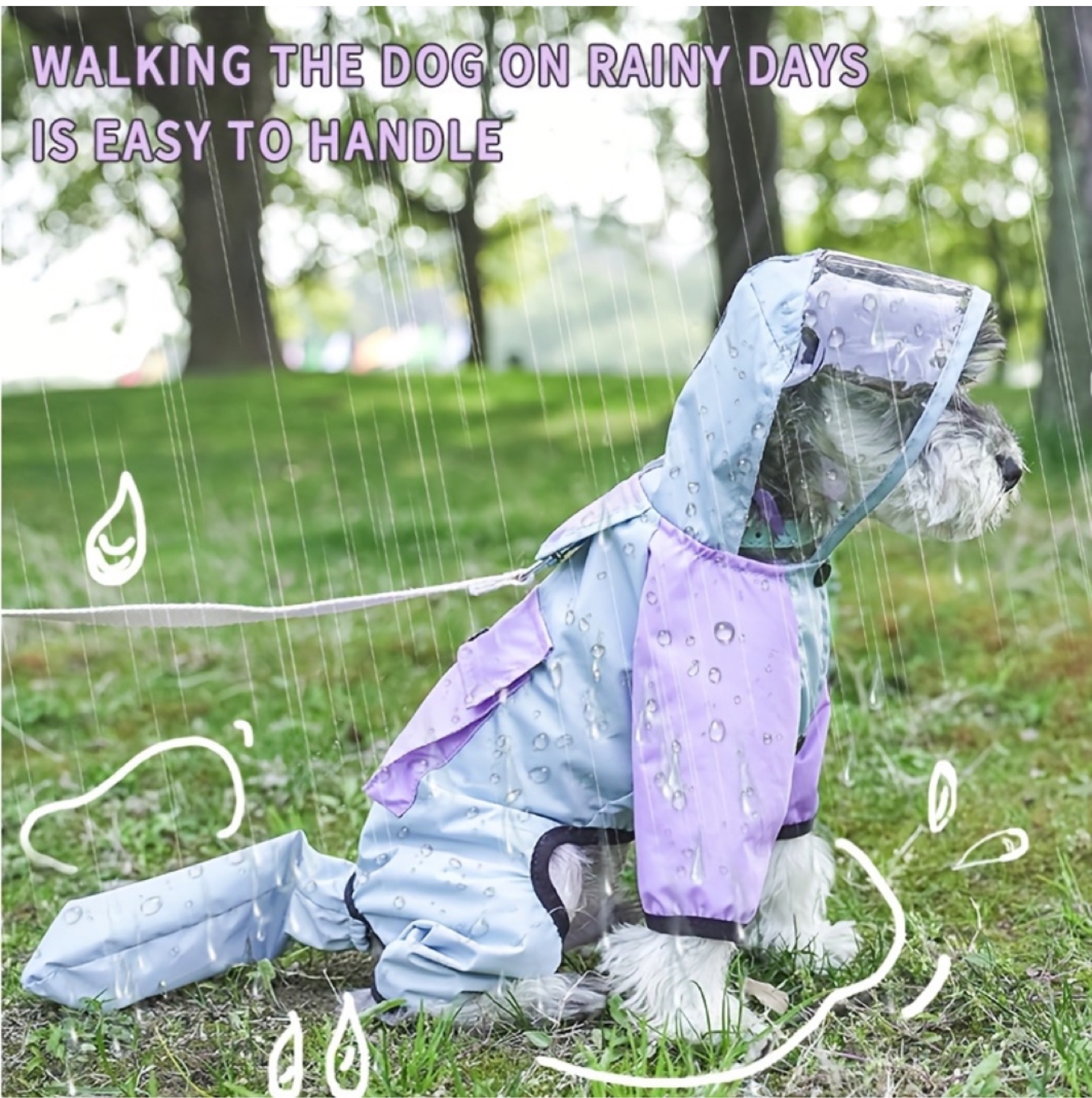 Dog Raincoat with Leash Attachment and Reflective Strip - photo 2