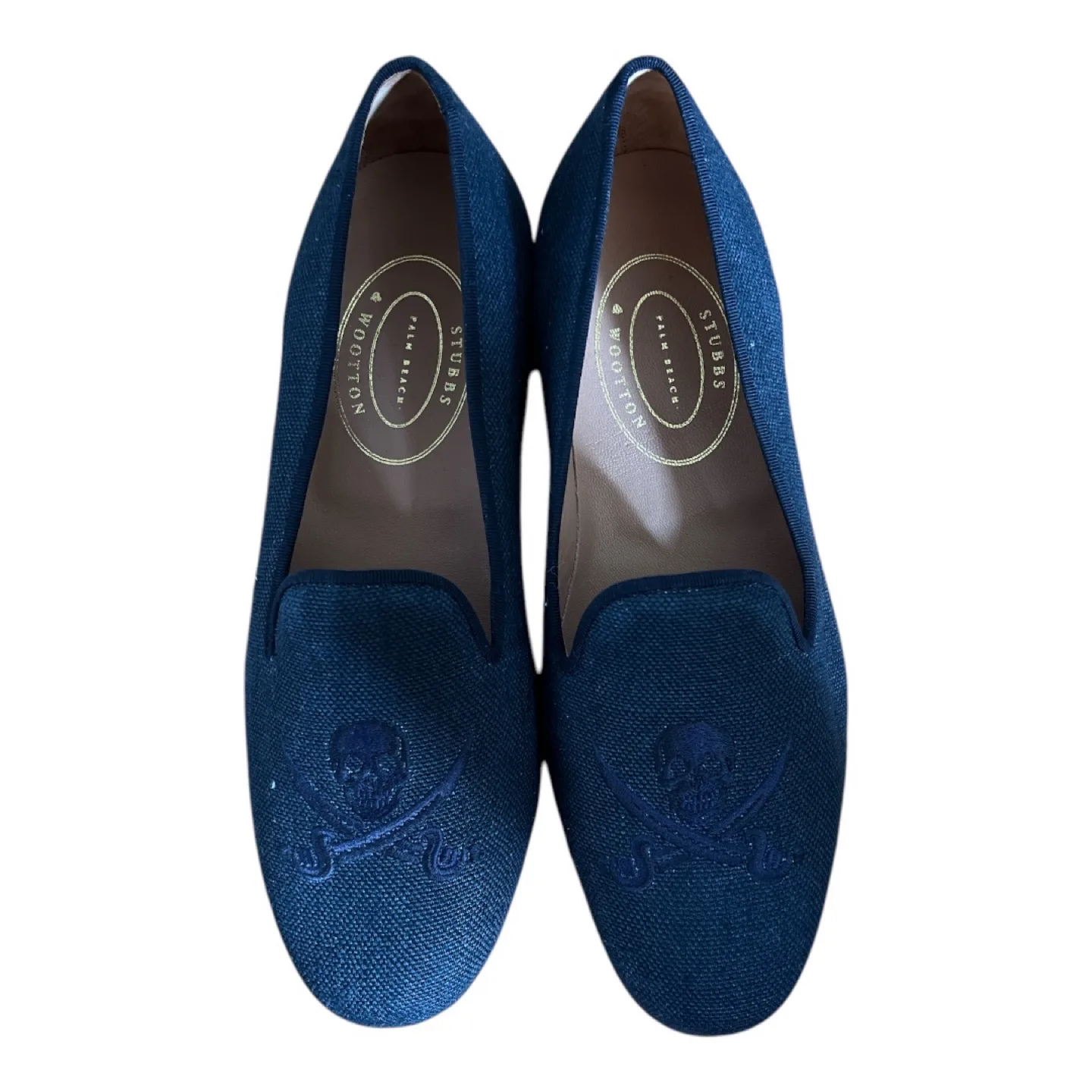 Stubbs & Wootton Men's Size 10 Skull & Crossbones Canvas Loafers thumbnail