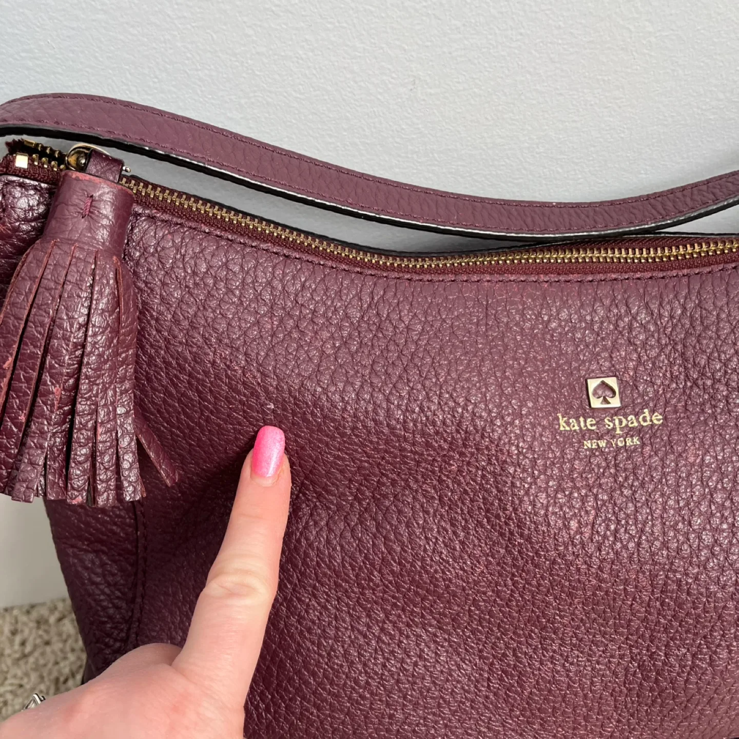 Kate Spade Hobo Burgundy Leather Shoulder Bag image indicator(6)