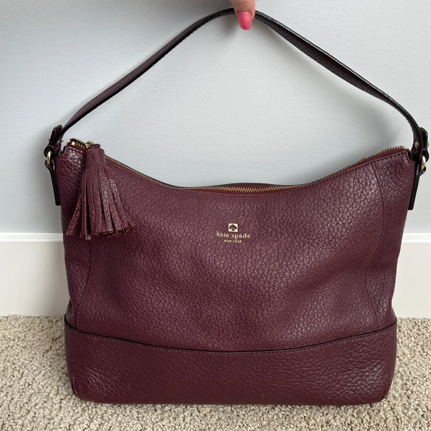 Kate Spade Hobo Burgundy Leather Shoulder Bag image indicator(9)
