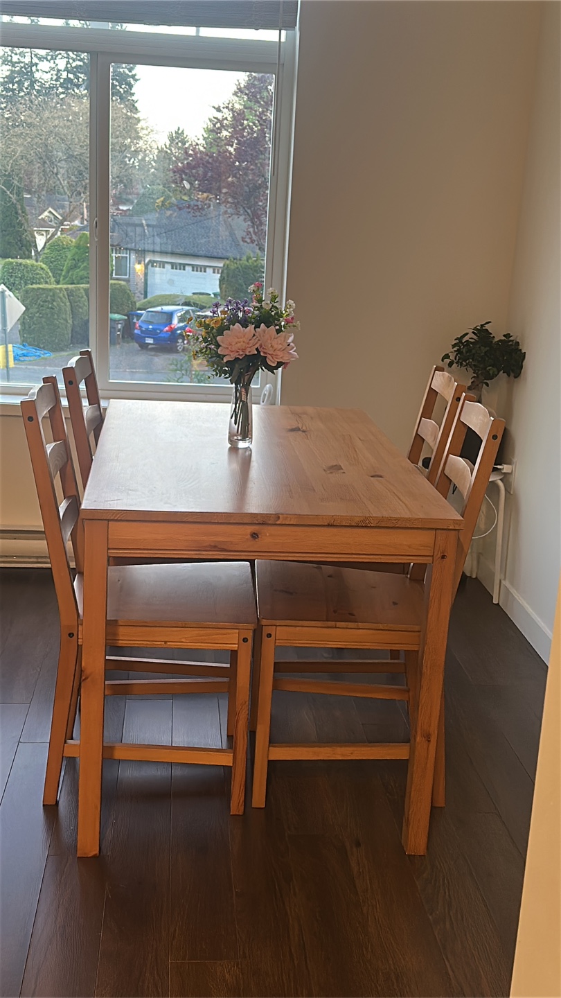 Wooden Dining Table and Four Chairs Set
