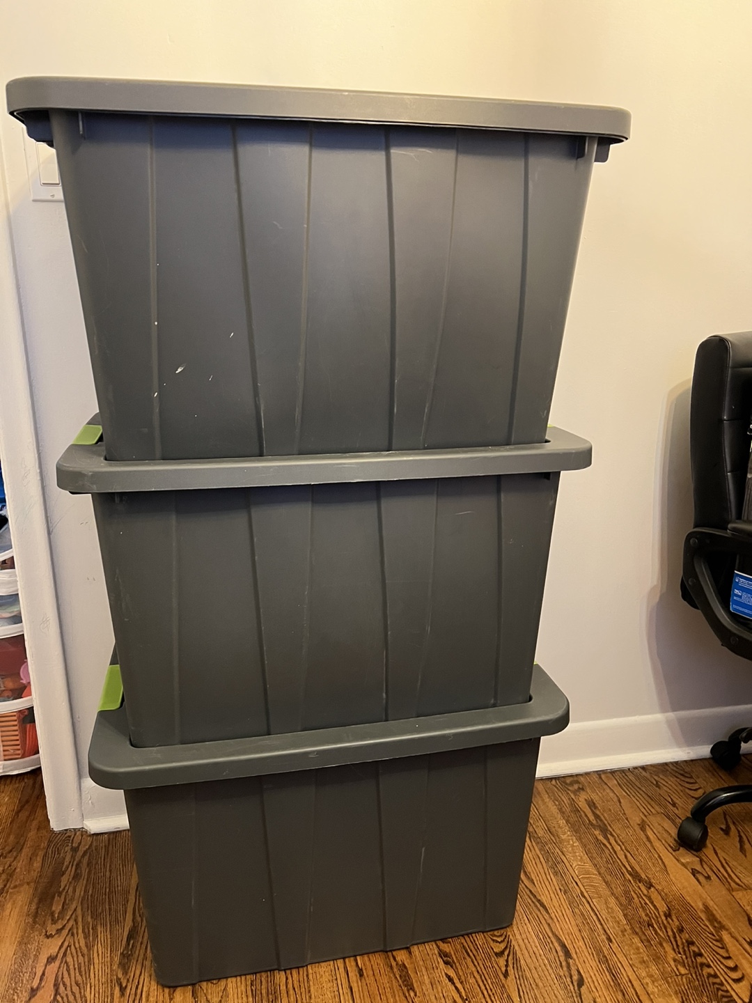 Three Stackable Storage Bins