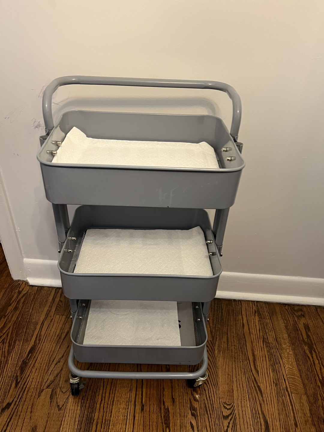 Three-Tier Rolling Cart - Grey Metal
