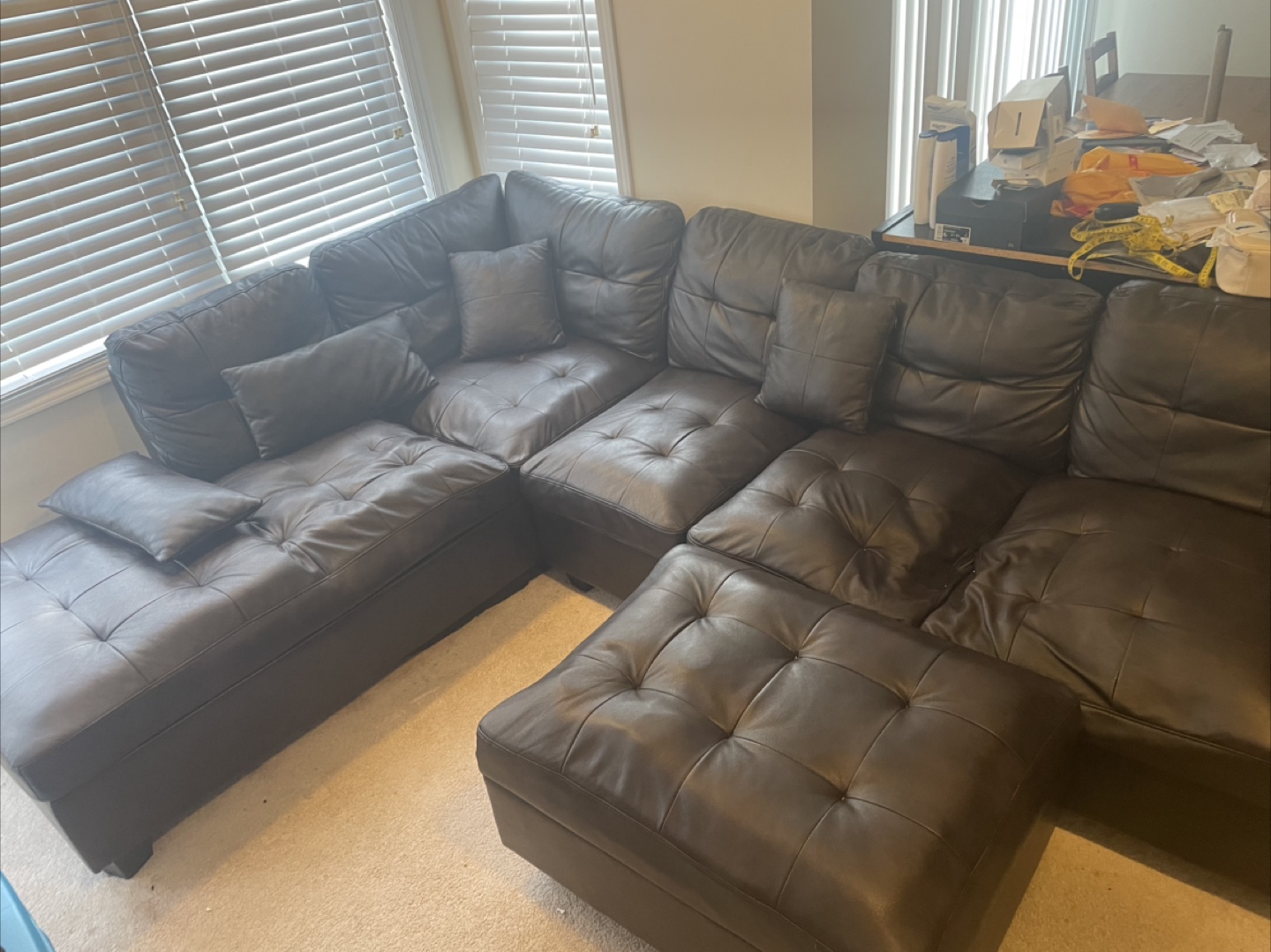 MOVING SALE - Brown Leather Sectional Sofa with Ottoman