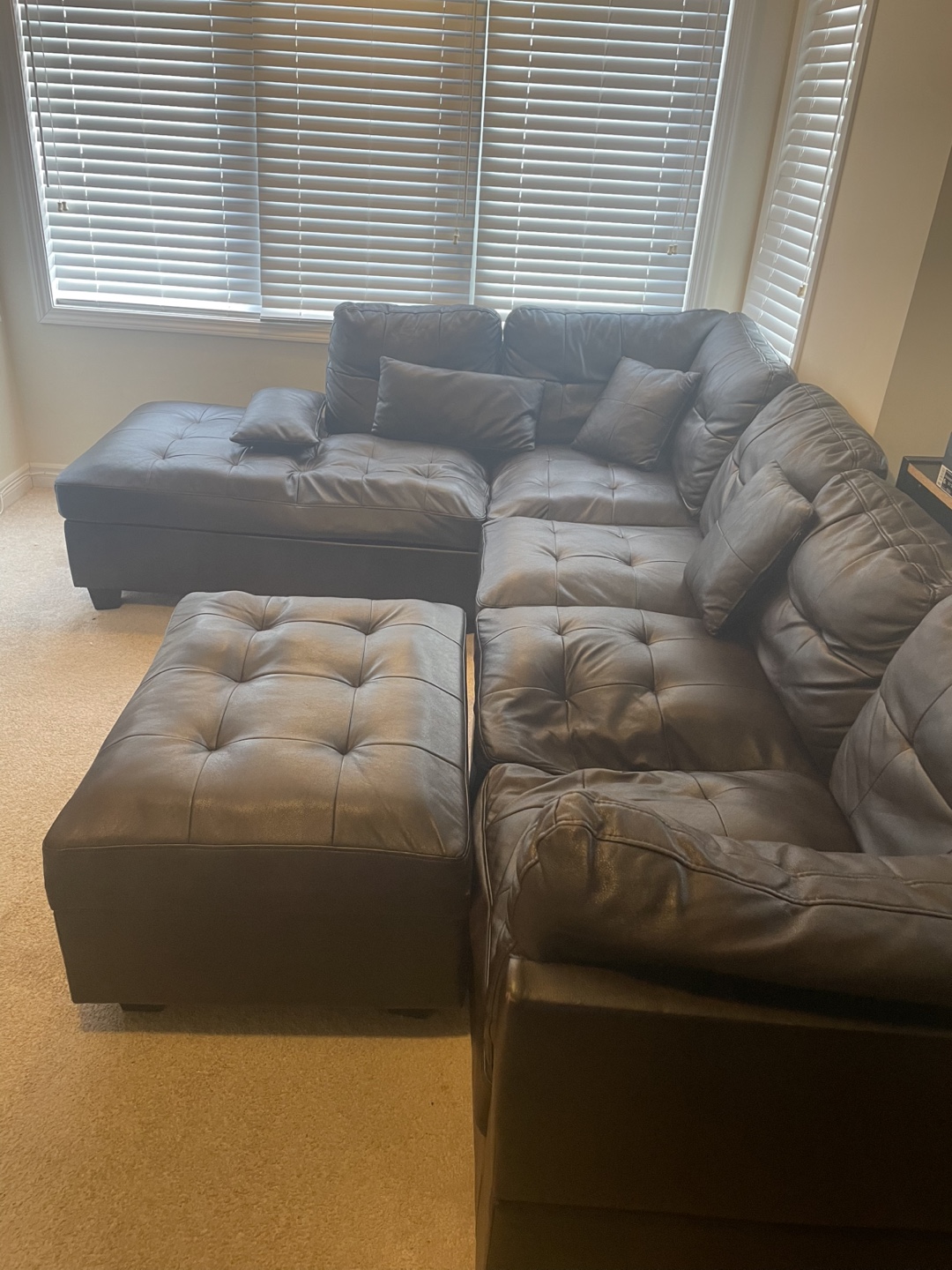 MOVING SALE - Brown Leather Sectional Sofa with Ottoman - photo 2