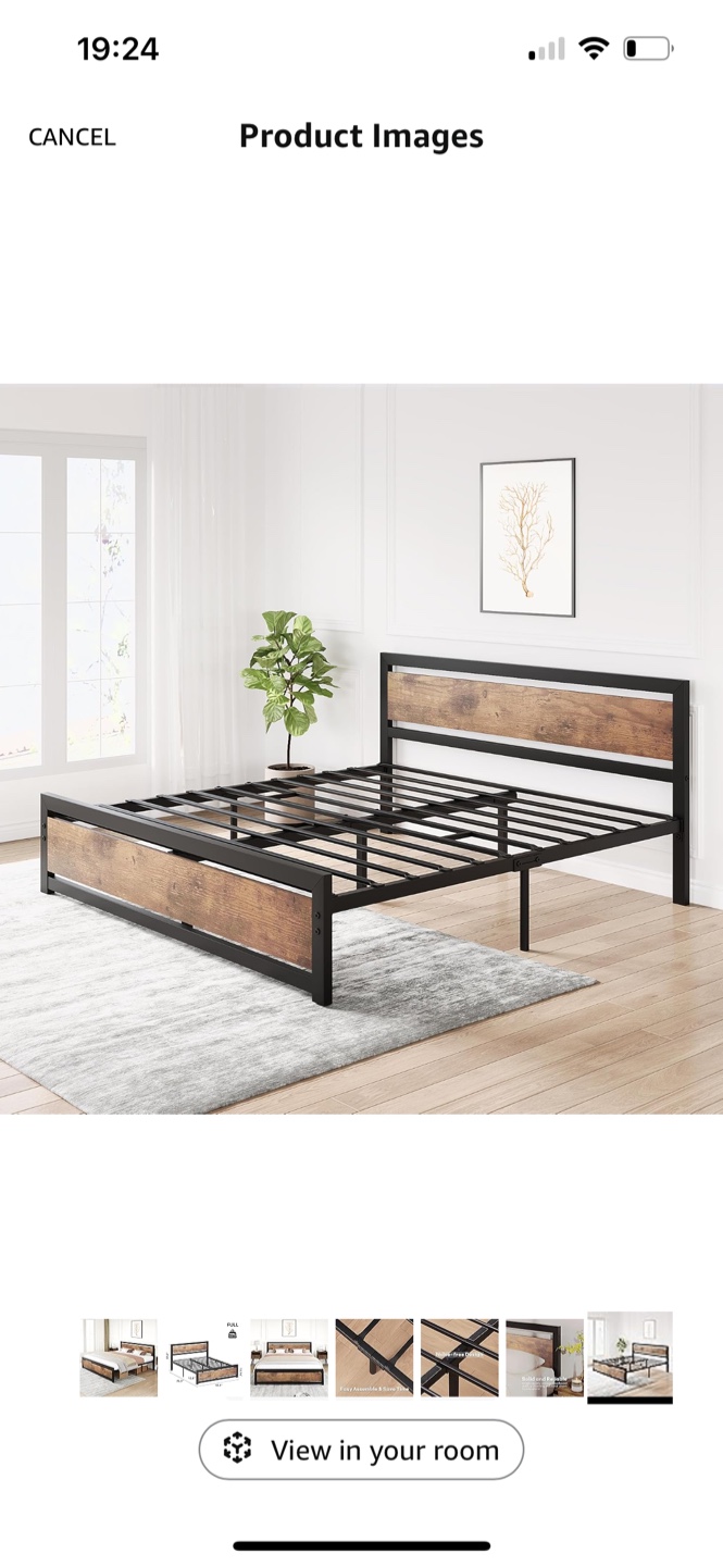 Full Size Metal Platform Bed Frame with Wooden Headboard - photo 2
