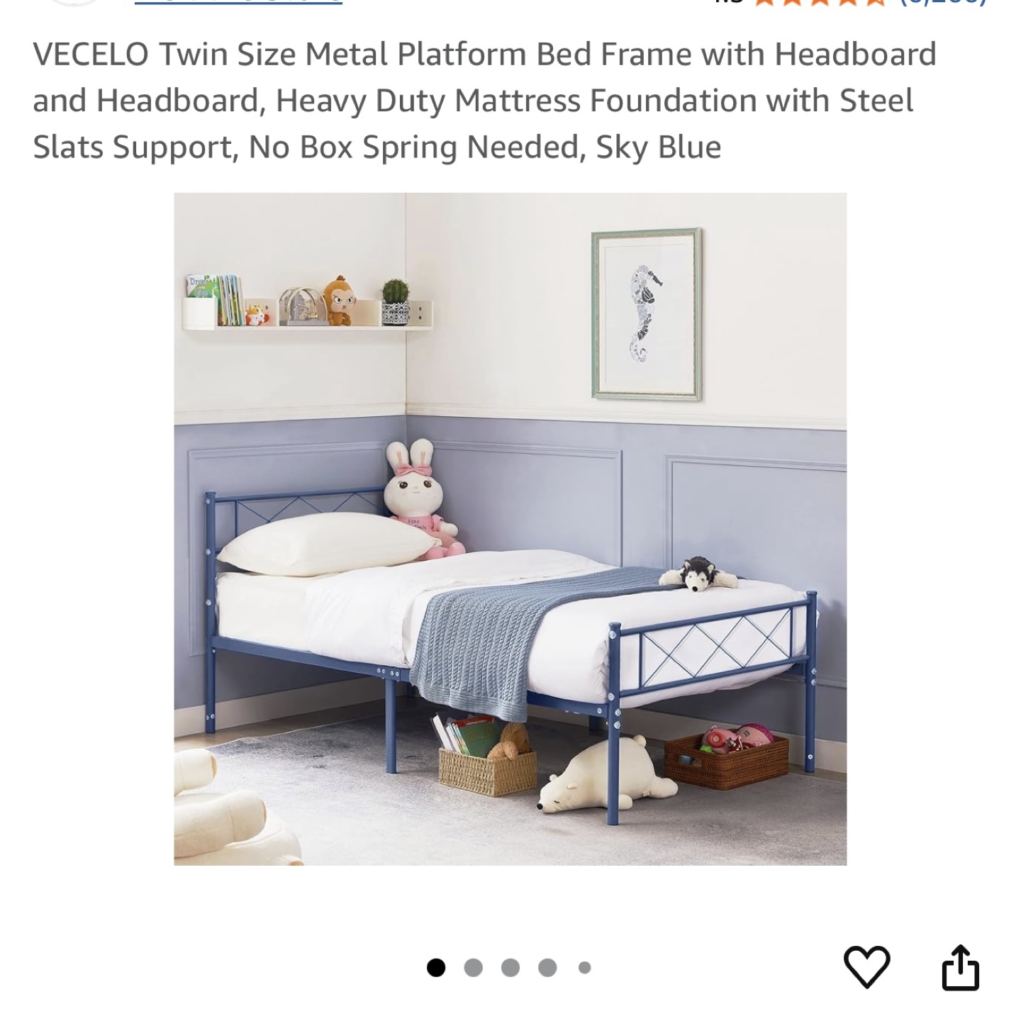 VECELO Twin Size Metal Platform Bed Frame Blue