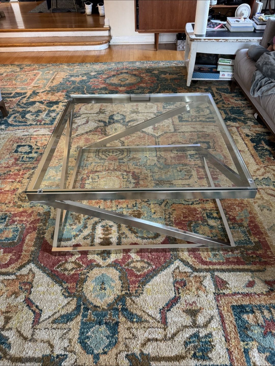 Modern Glass and Metal Coffee Table