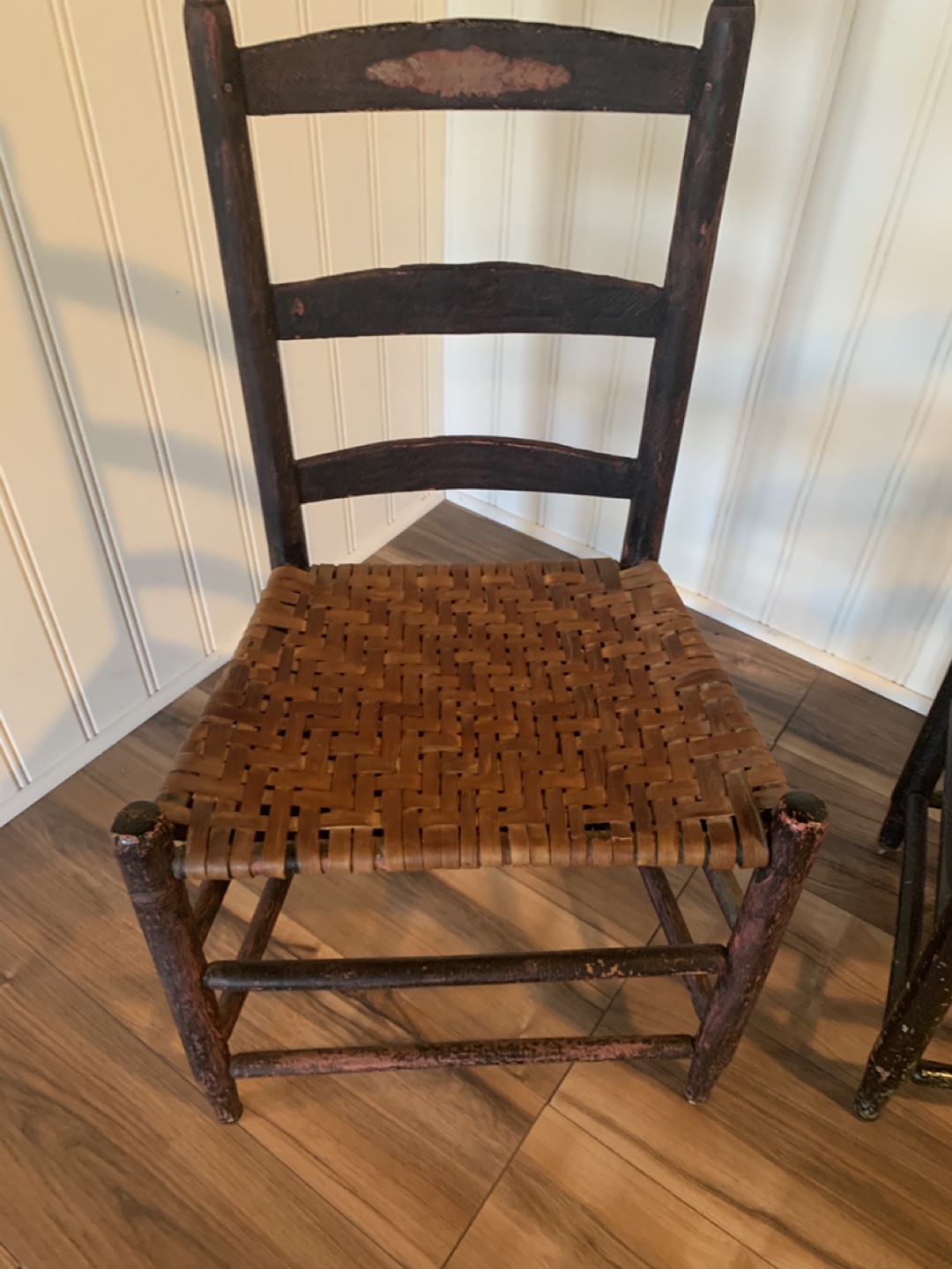 Pair of Antique Ladderback Chairs with Woven Seats - photo 3