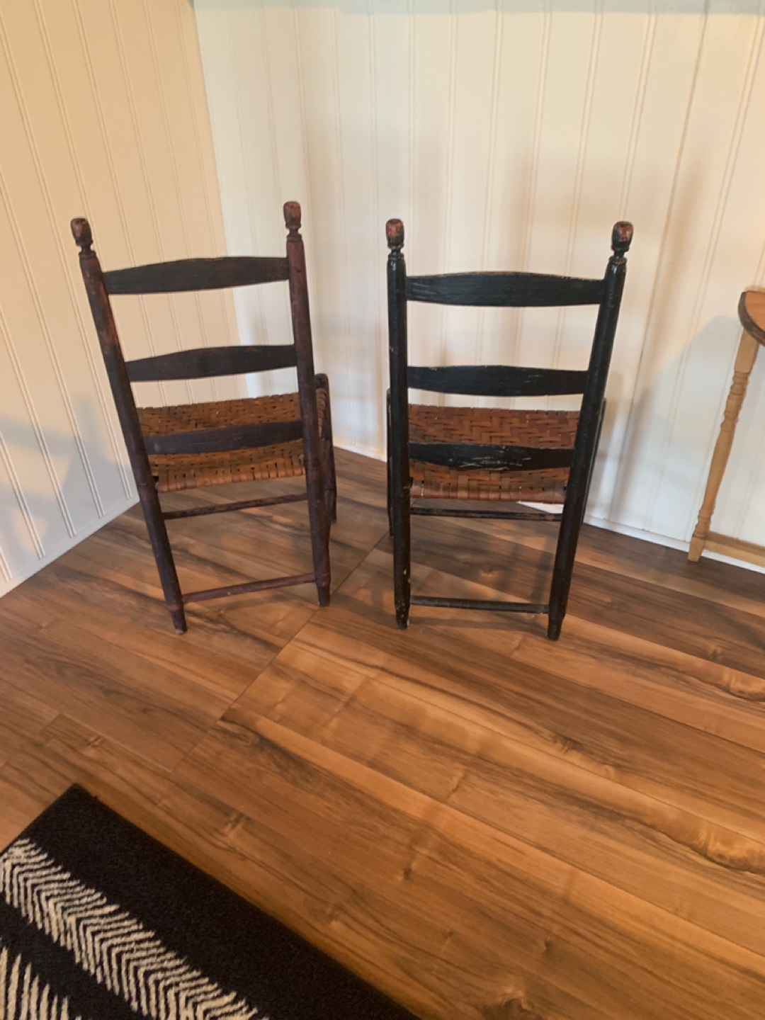Pair of Antique Ladderback Chairs with Woven Seats - photo 4