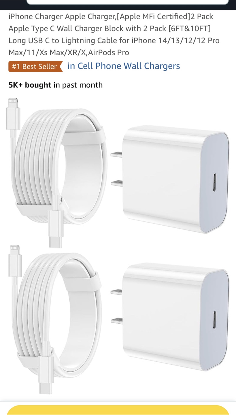 NEW 6' + 10' Lightning to USB-C Cords + Chargers PU Fort Garry