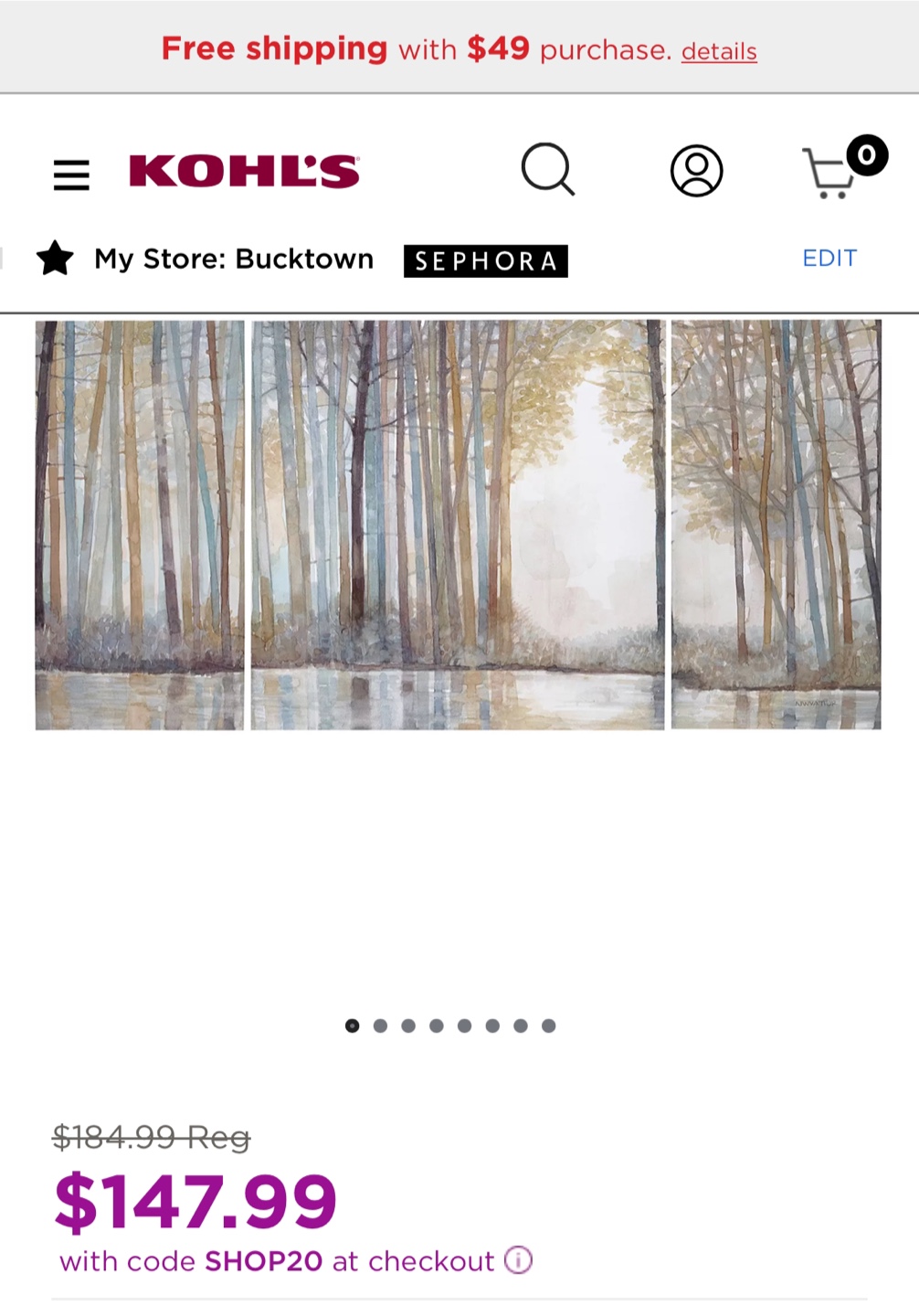 Kohl's Triptych Watercolor Forest Canvas Wall Art