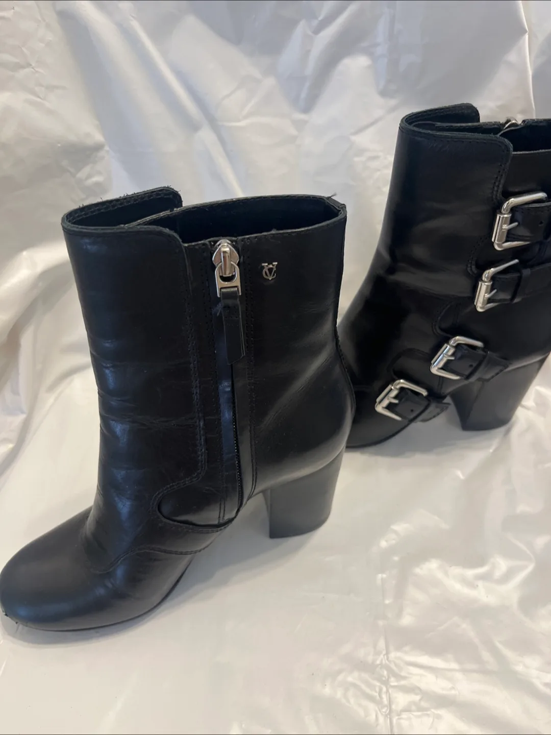 Vince Camuto Black Leather round toe Mid Calf buckle boots 6.5 image indicator(2)