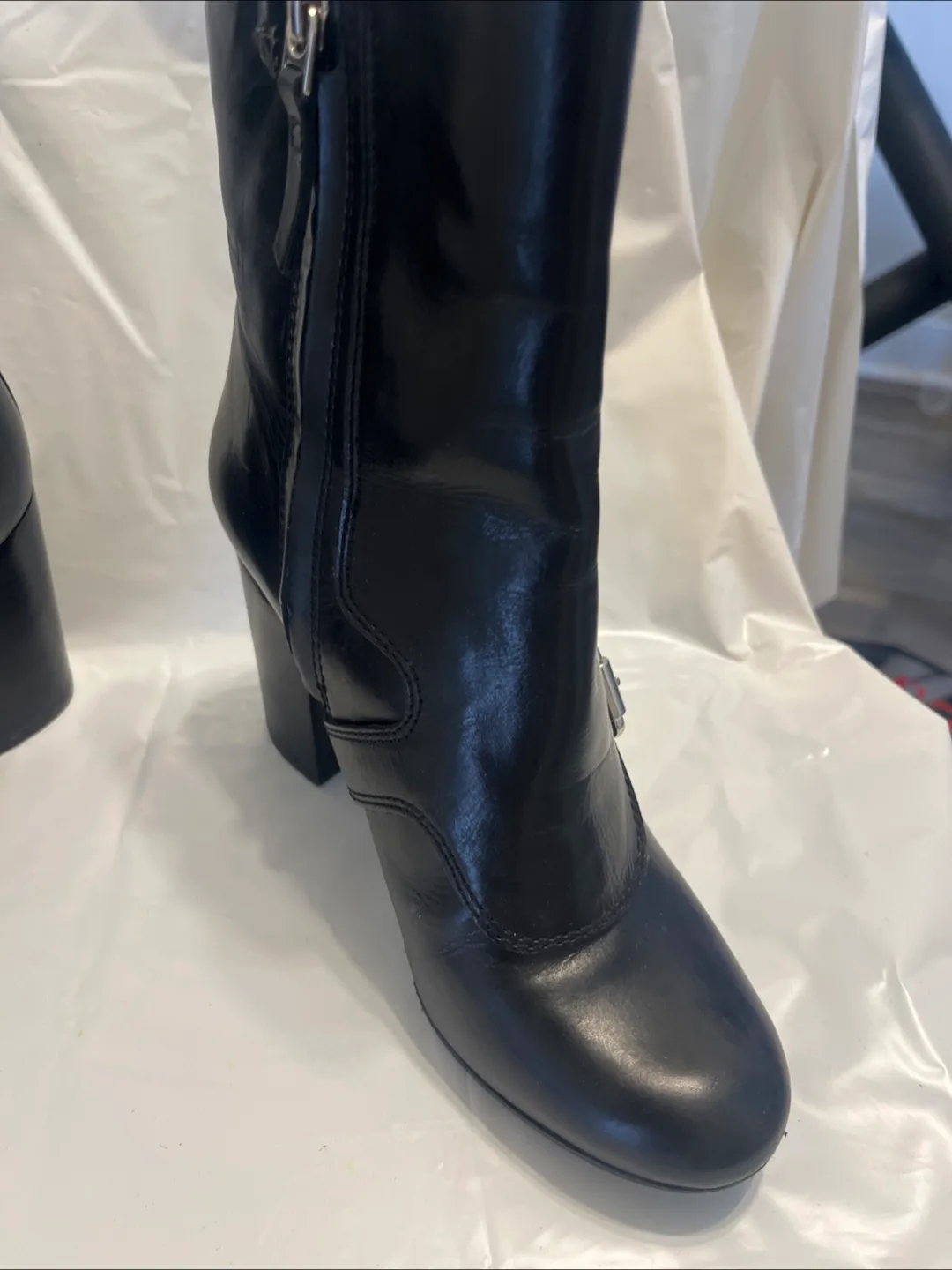 Vince Camuto Black Leather round toe Mid Calf buckle boots 6.5 image indicator(4)