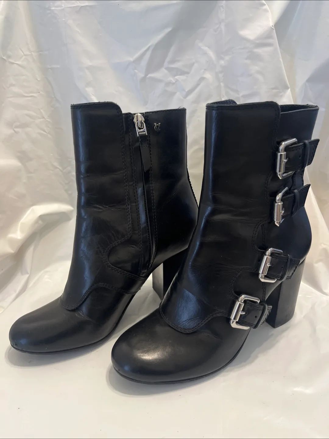 Vince Camuto Black Leather round toe Mid Calf buckle boots 6.5 image indicator(7)