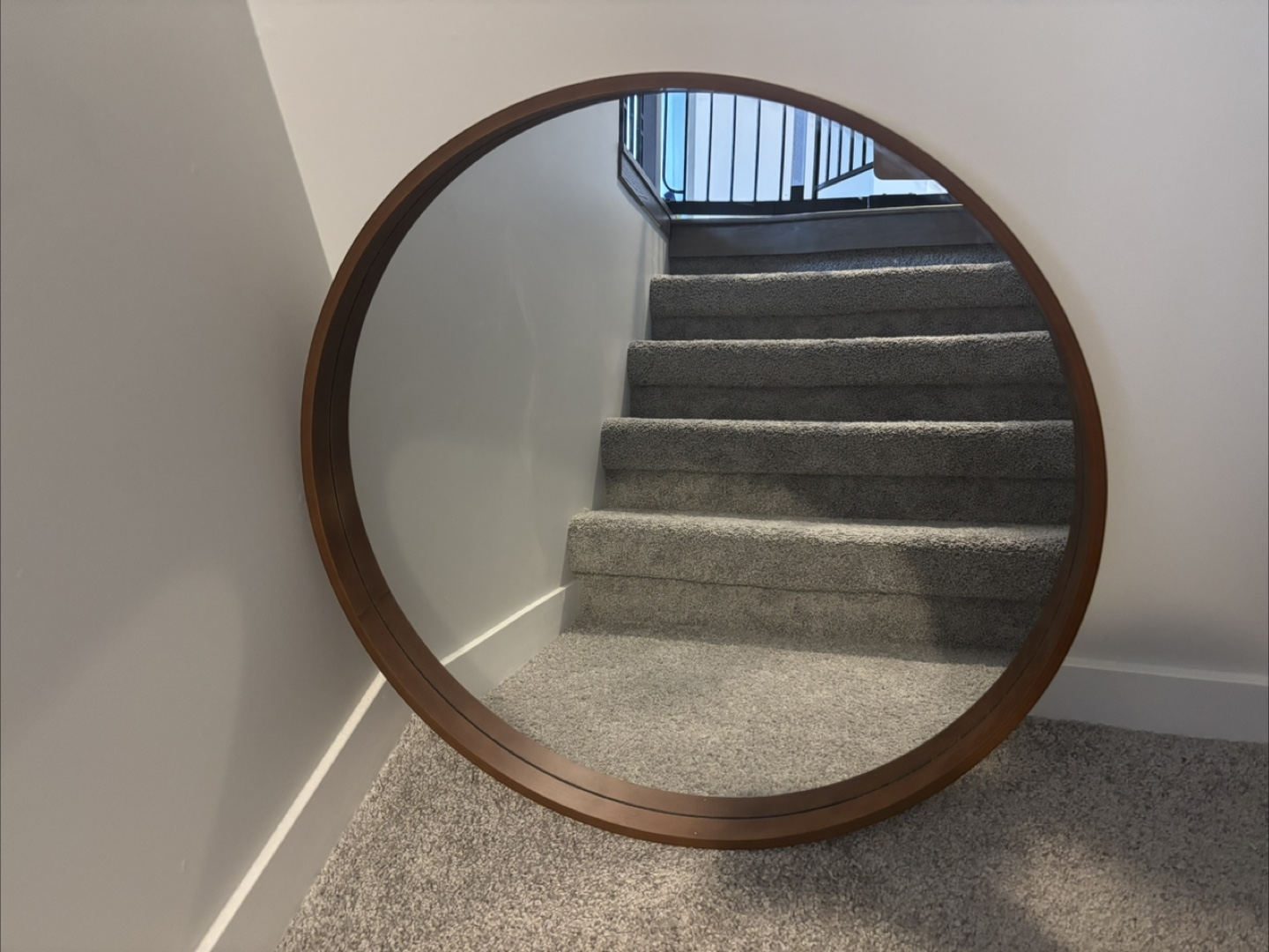 Large 27.5 “ Round Wooden Framed Mirror