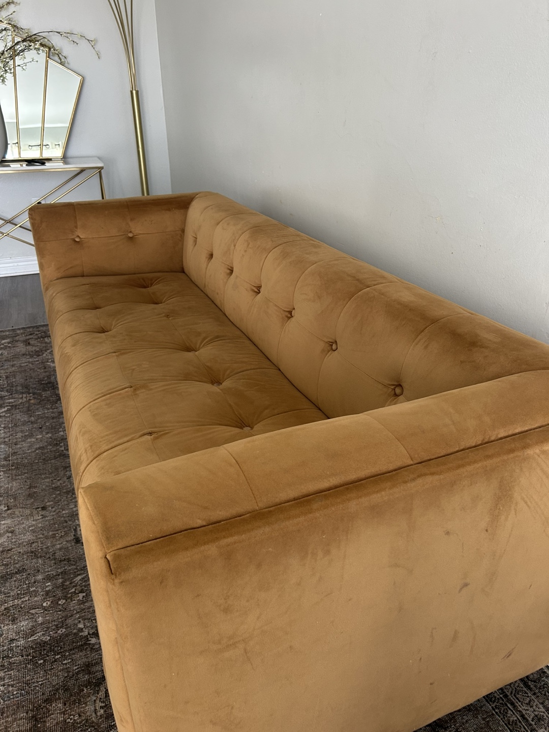 Mustard Yellow Velvet Sofa - photo 2
