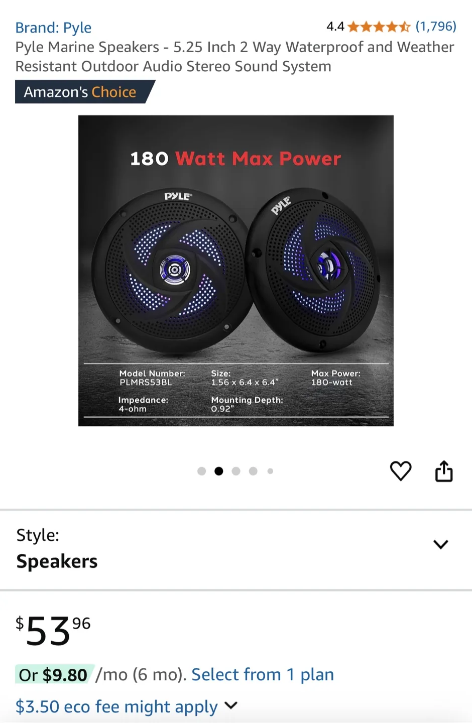 Pyle Marine Speakers - 5.25 inch 2-Way Waterproof Stereo System thumbnail