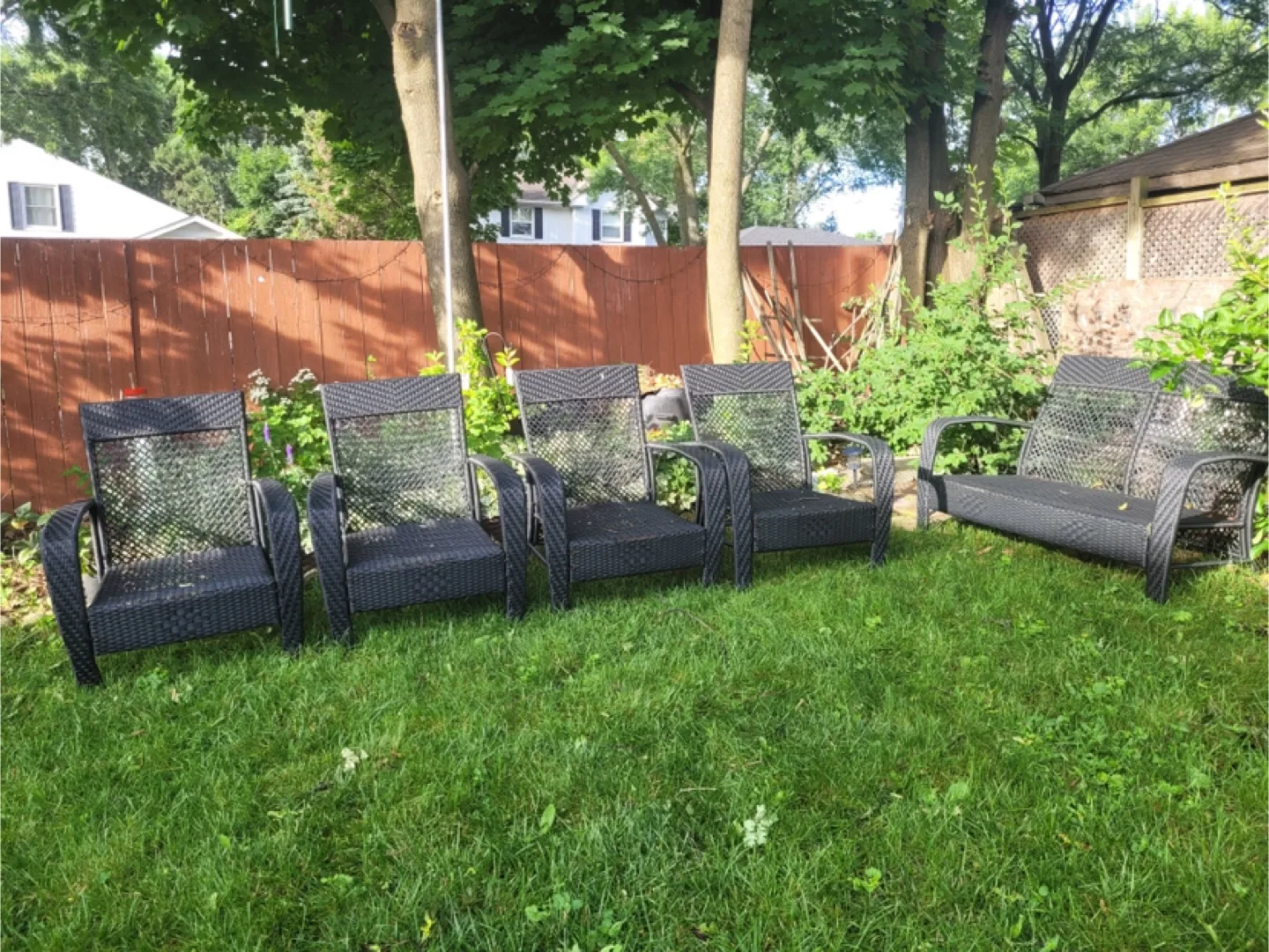 5-Piece Black Wicker Patio Set - Loveseat and Four Chairs image indicator(2)