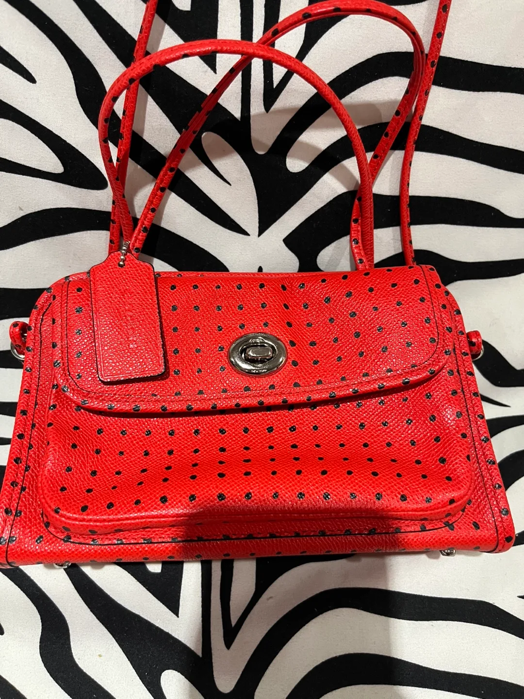 ❤️ Coach Red Polka Dot Shoulder Crossbody 2 Way Bag image indicator(4)