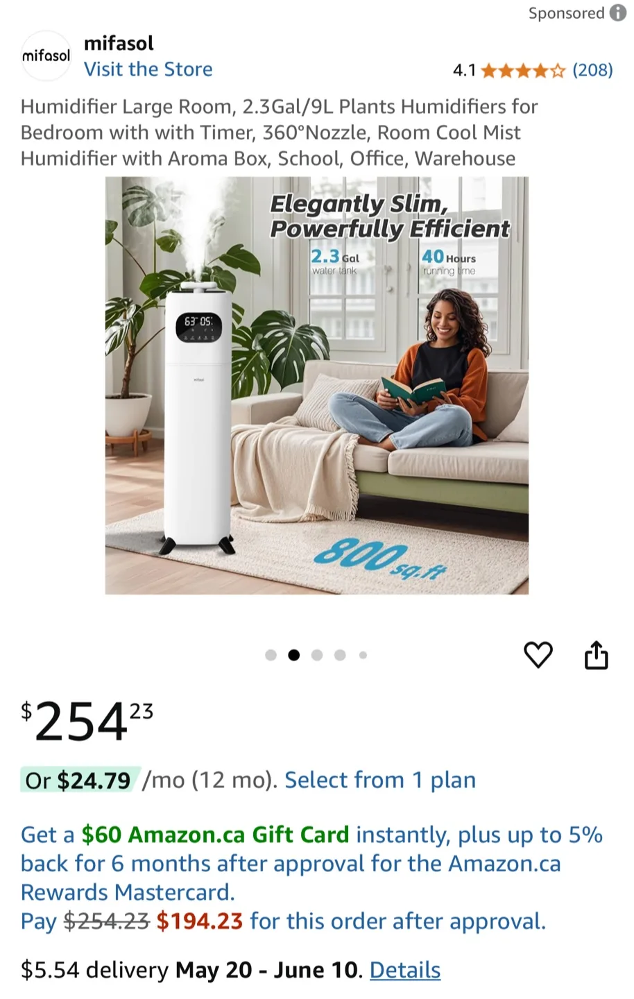 Mifasol Large Room Humidifier - 2.3 Gal/9L Capacity thumbnail