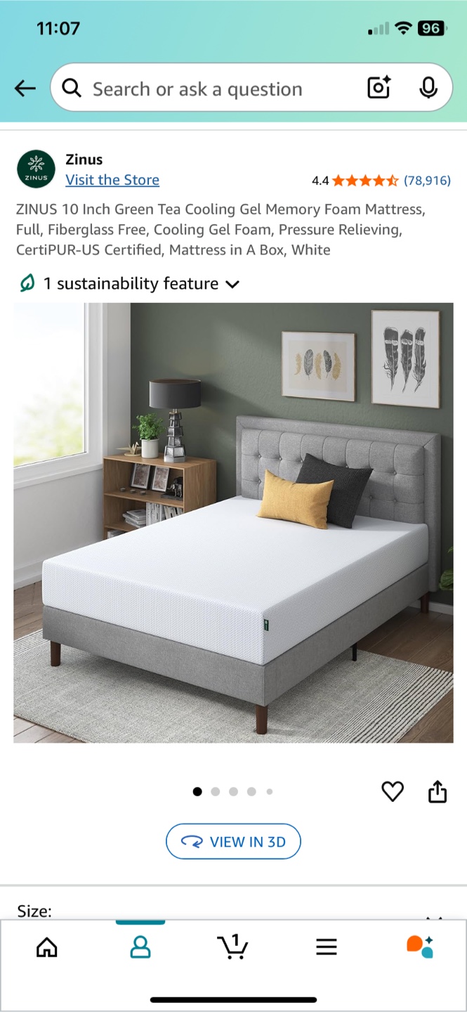 Zinus metal platform bed frame and mattress, full - photo 3