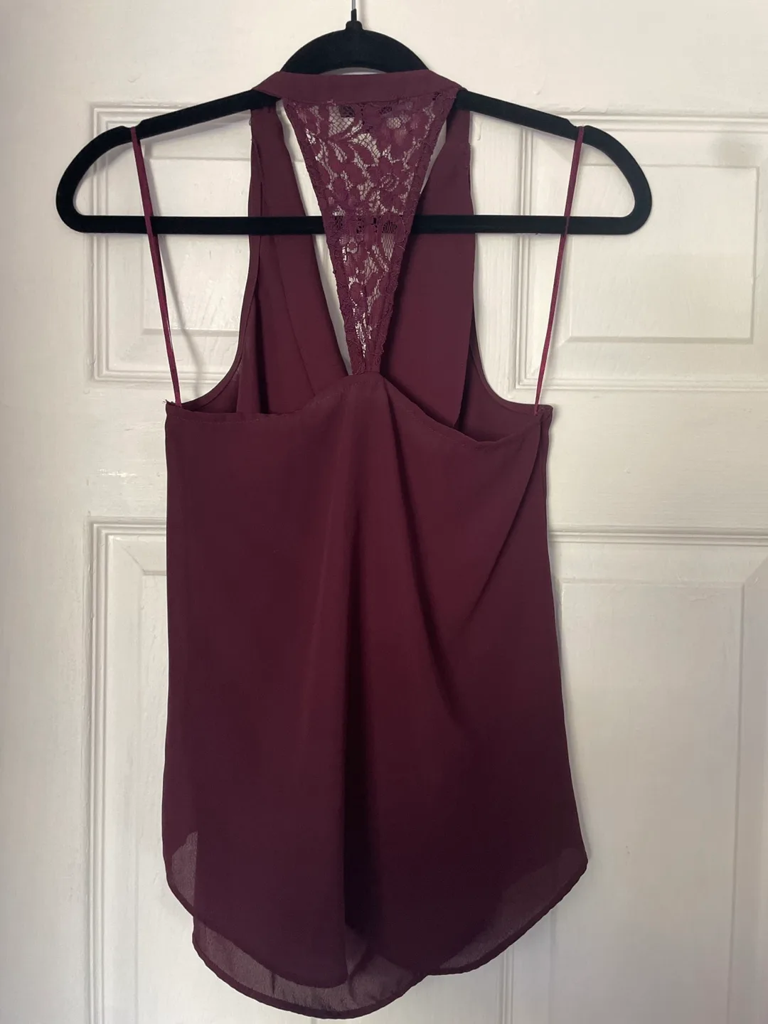 Burgundy Dynamite Lace-Back Cowl Neck Blouse image indicator(2)