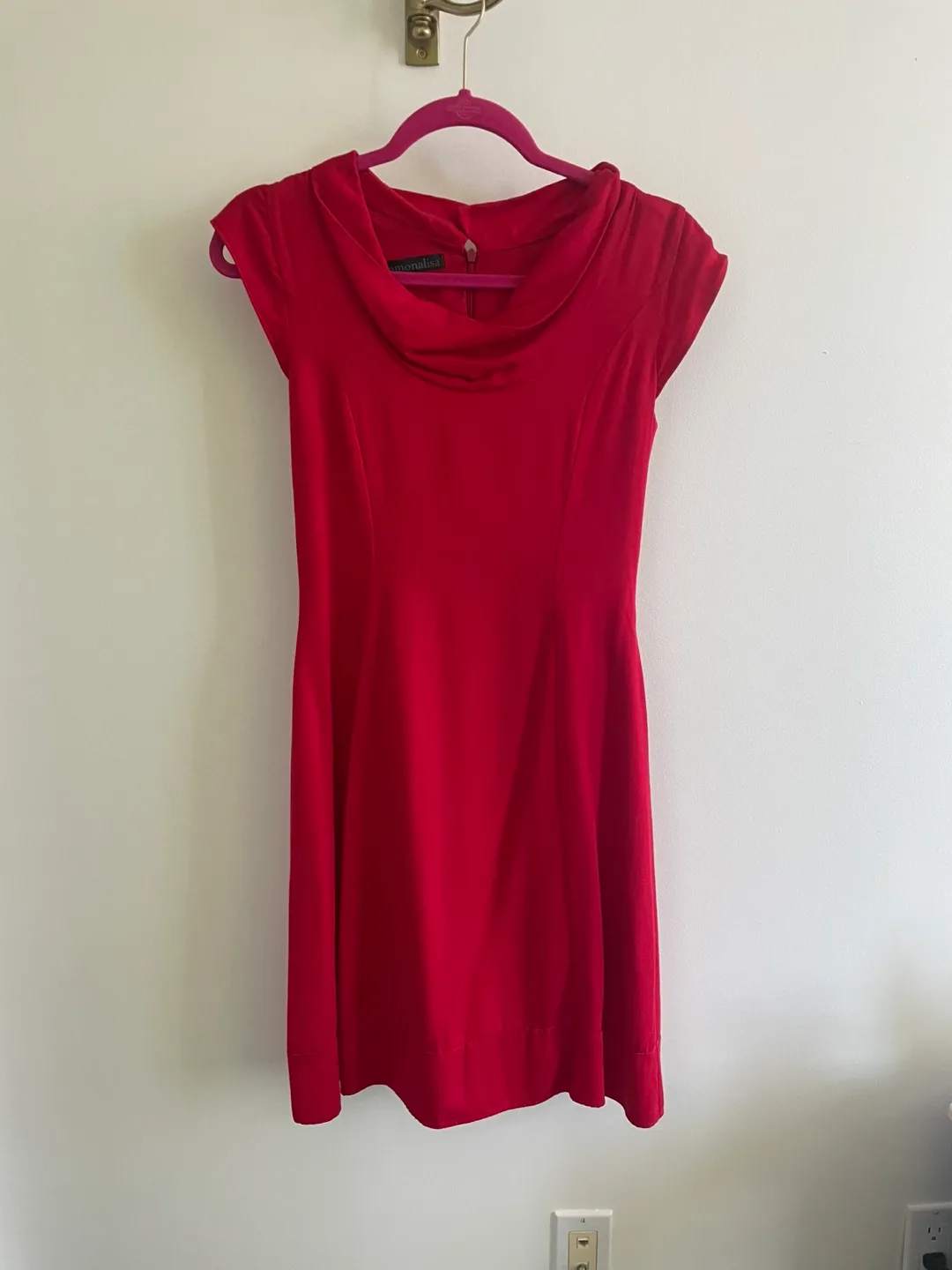 Red cowl neck fit and flare dress thumbnail