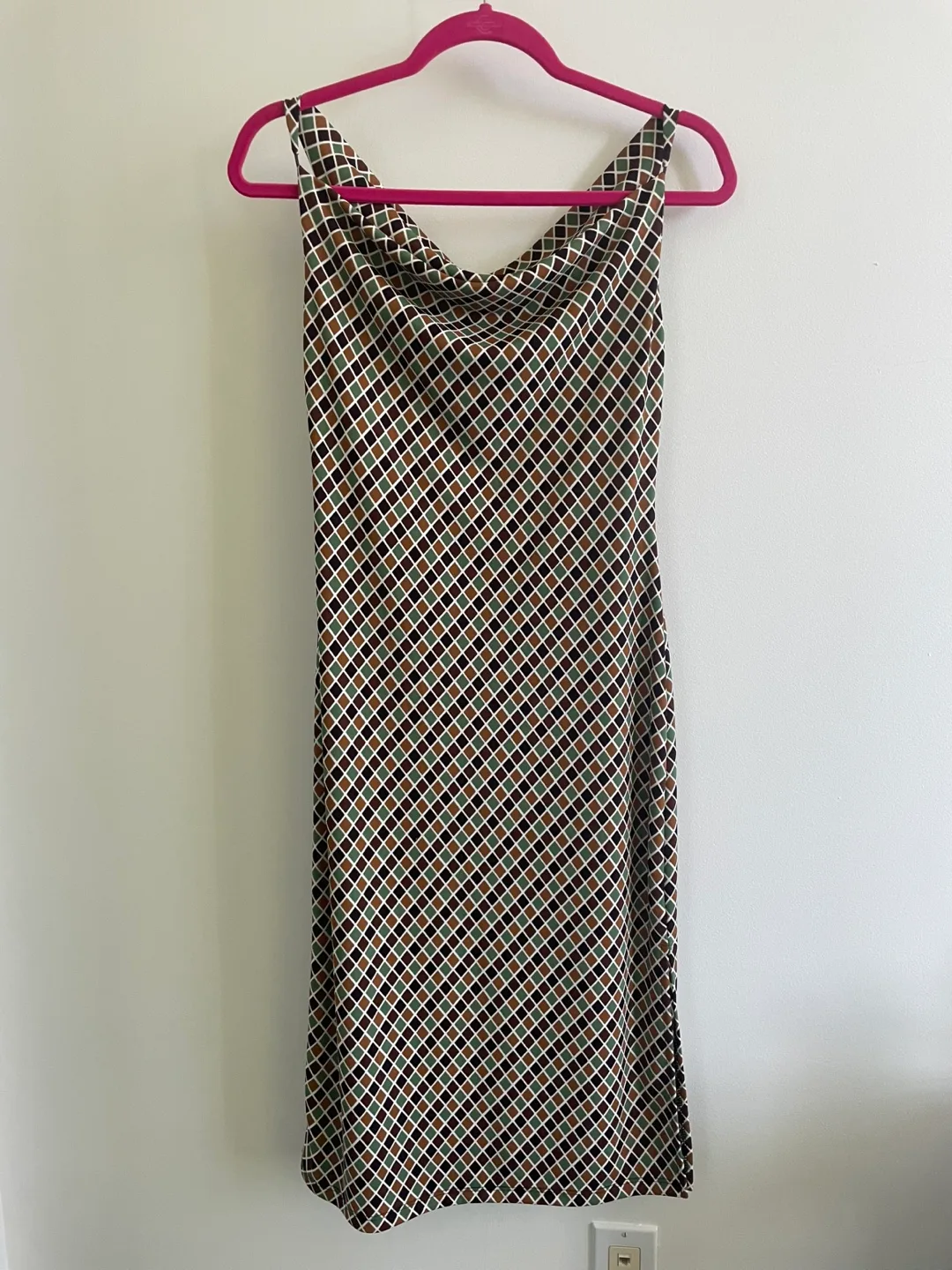 Vintage Geometric Print Cowl Neck Midi Dress thumbnail