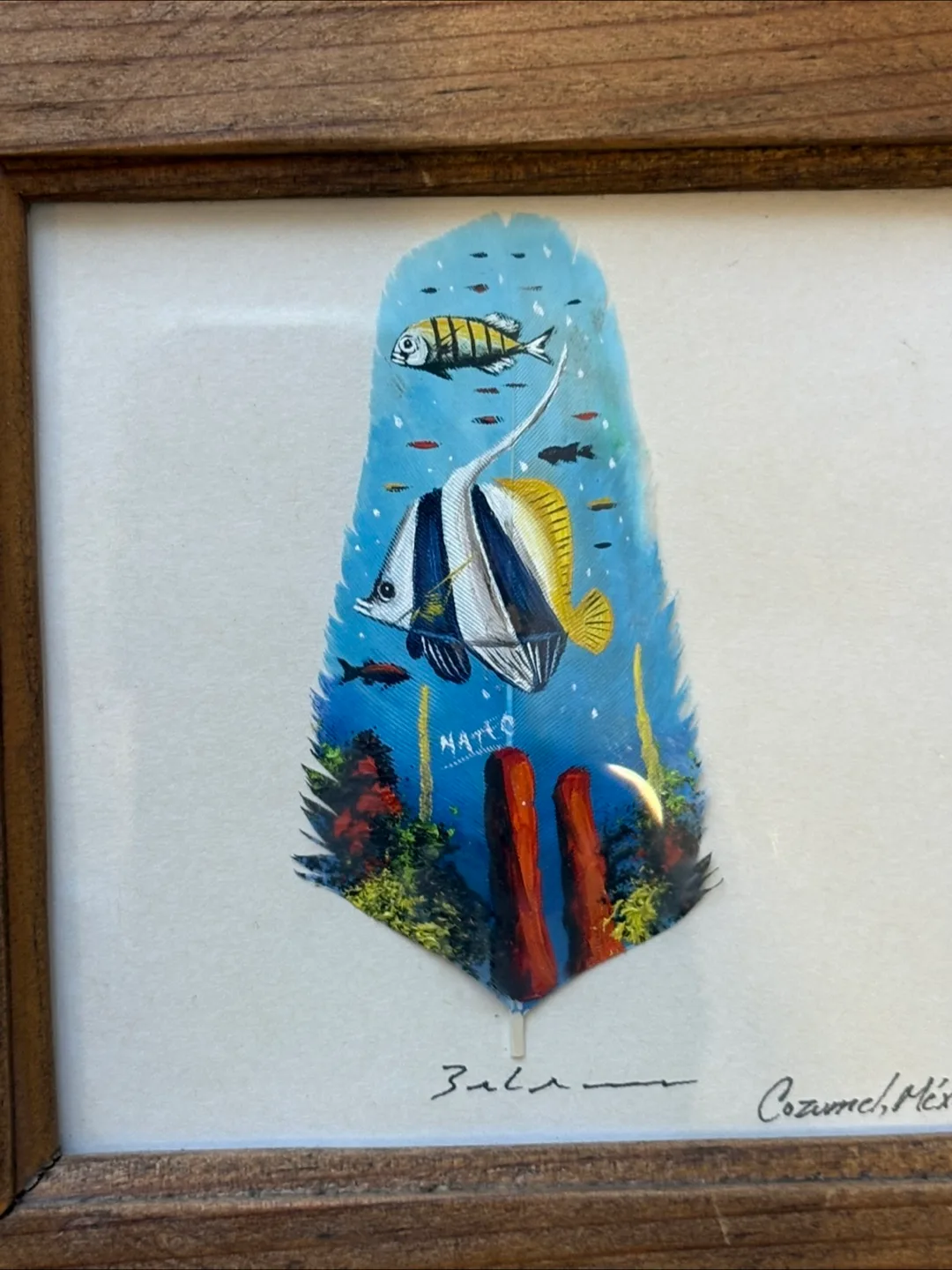 Mexican Art Painted on Feather - Underwater Scene image indicator(2)