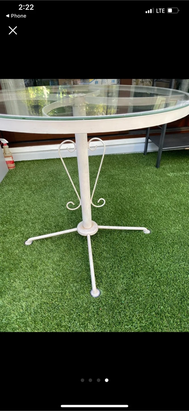 Vintage  beige Metal and Glass Outdoor Patio Table image indicator(4)