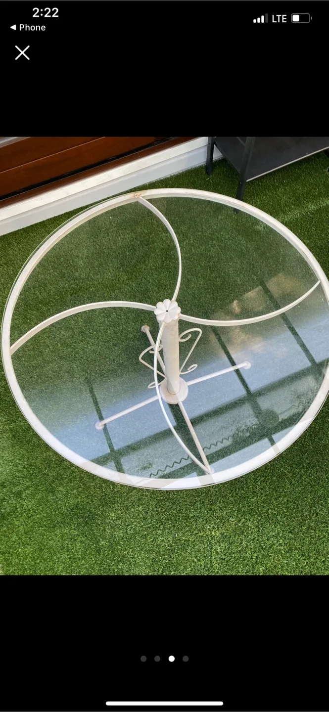 Vintage  beige Metal and Glass Outdoor Patio Table image indicator(3)