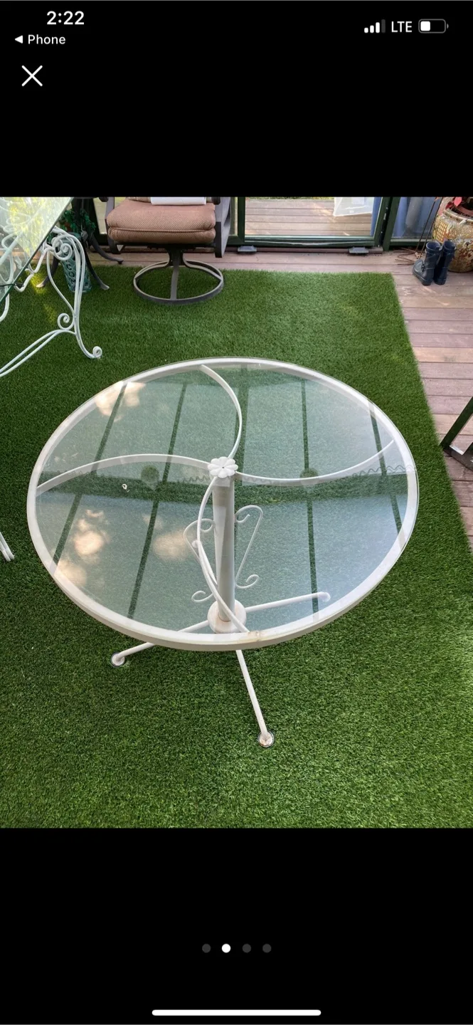 Vintage  beige Metal and Glass Outdoor Patio Table image indicator(2)