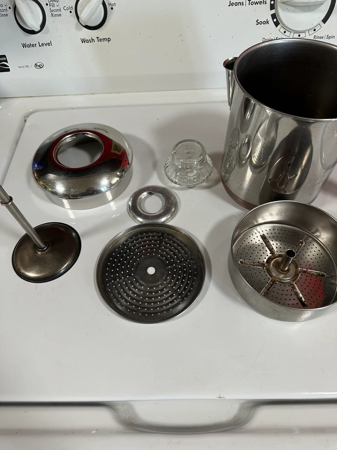 Vintage Stainless Steel Percolator copper bottom Coffee Pot image indicator(4)