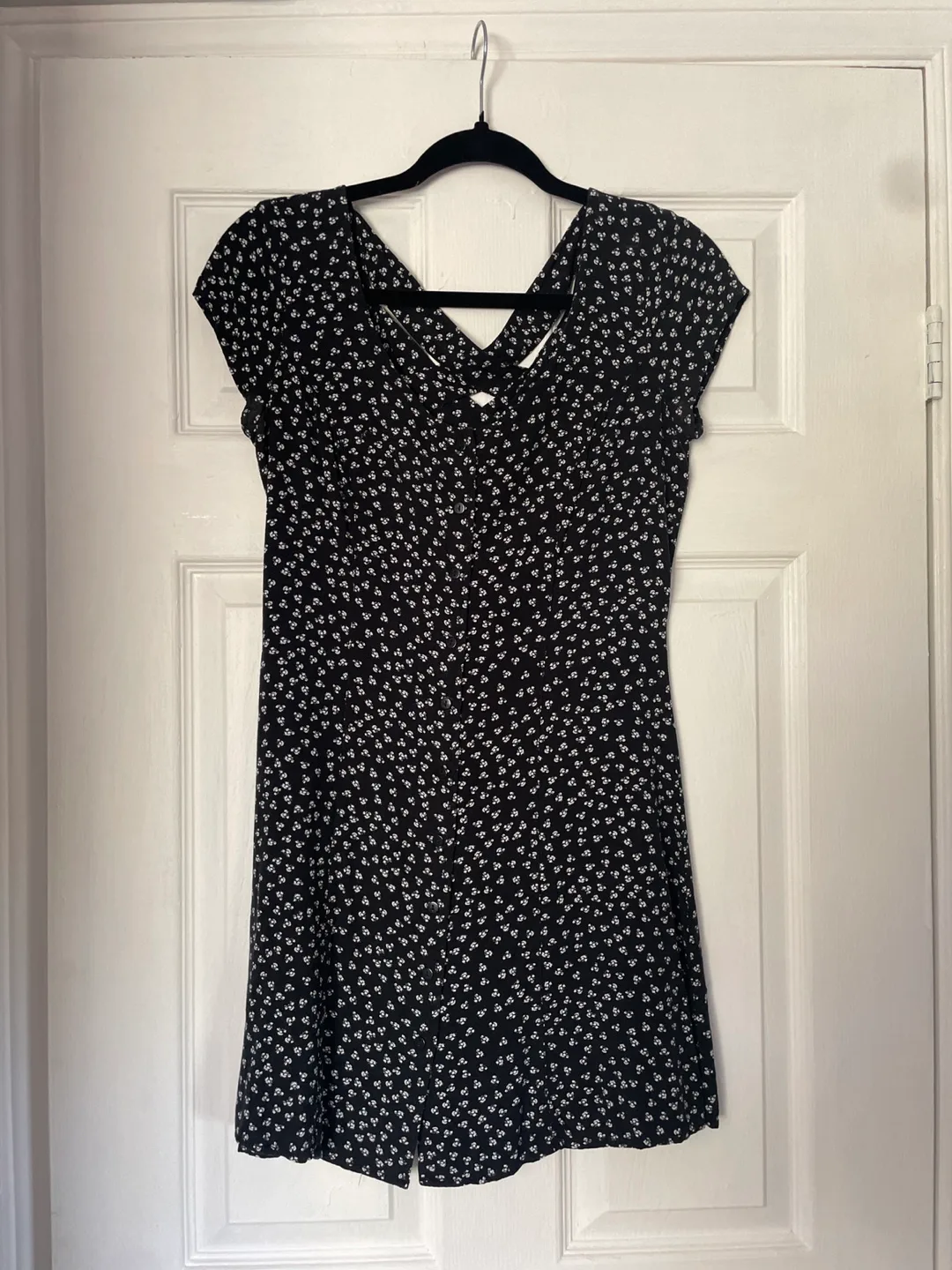 Black and White Floral Button Down Summer Dress thumbnail