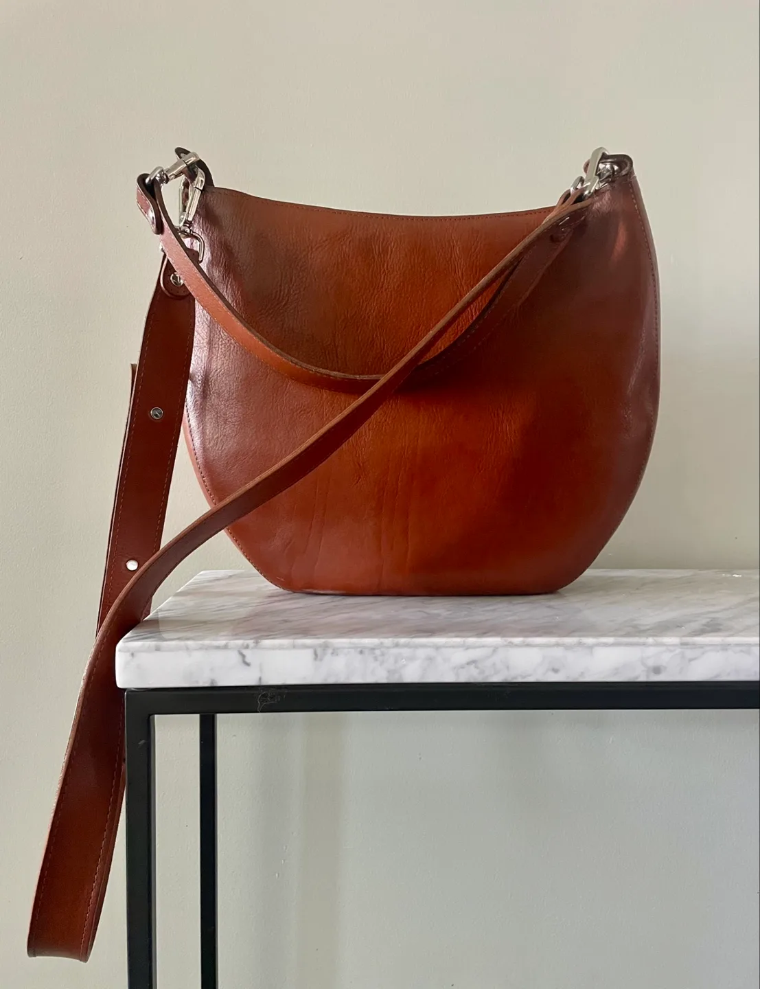 Brown Leather Half-Moon Shoulder Bag thumbnail