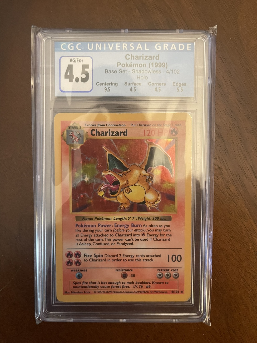 CGC Graded Shadowless Charizard (1999) Pokemon Card - 4.5