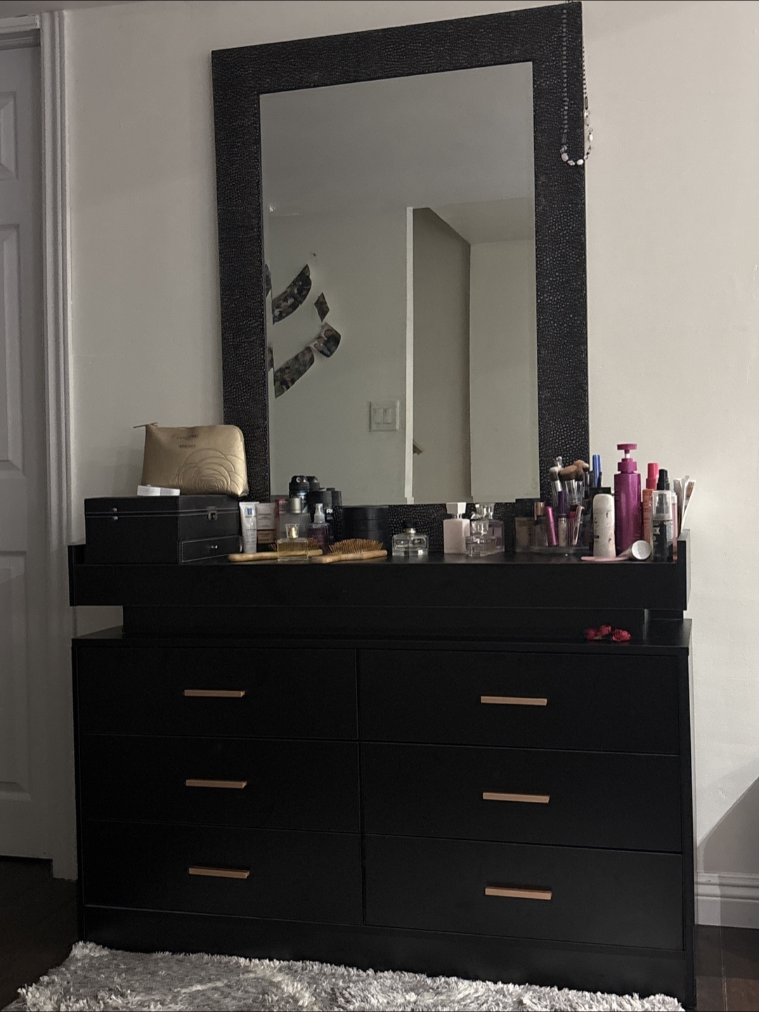 Modern Black LED Dresser with Six Drawers