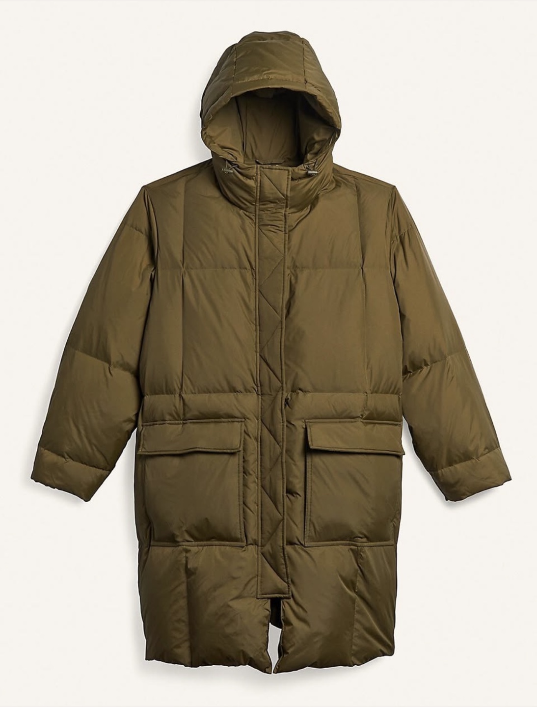Long Olive Green Puffer Jacket with Hood