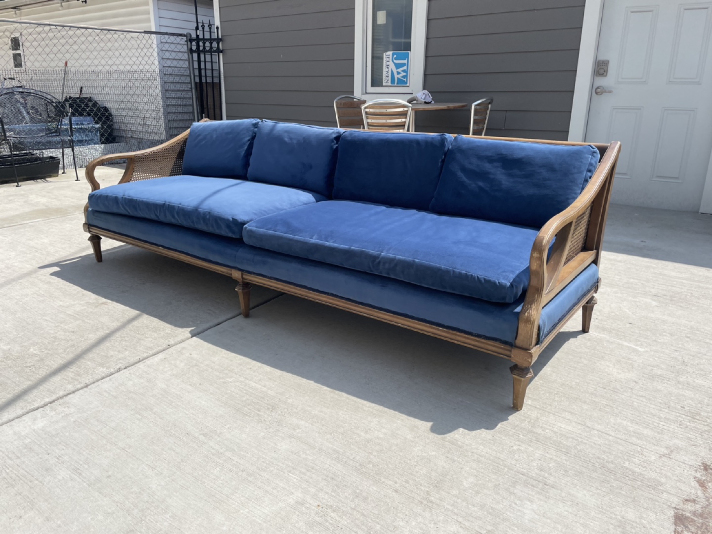 Vintage French Provincial Style Sofa with Blue Velvet - photo 2