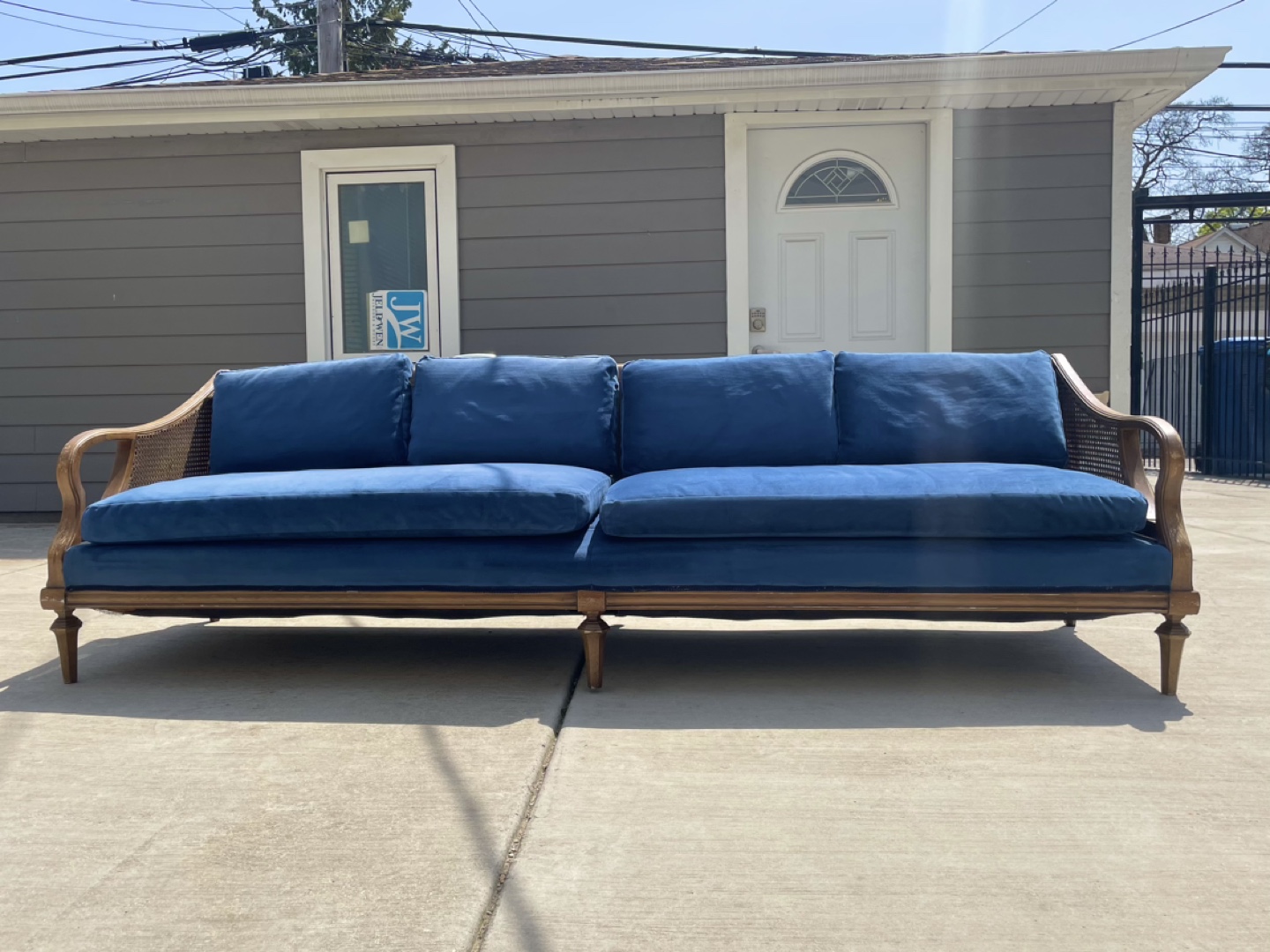Vintage French Provincial Style Sofa with Blue Velvet - photo 3