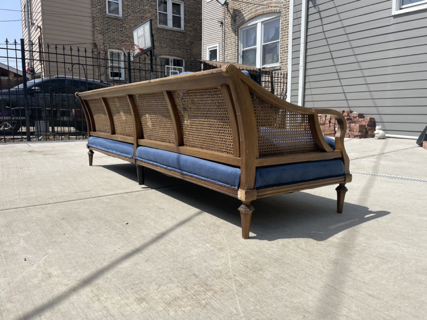 Vintage French Provincial Style Sofa with Blue Velvet - photo 5
