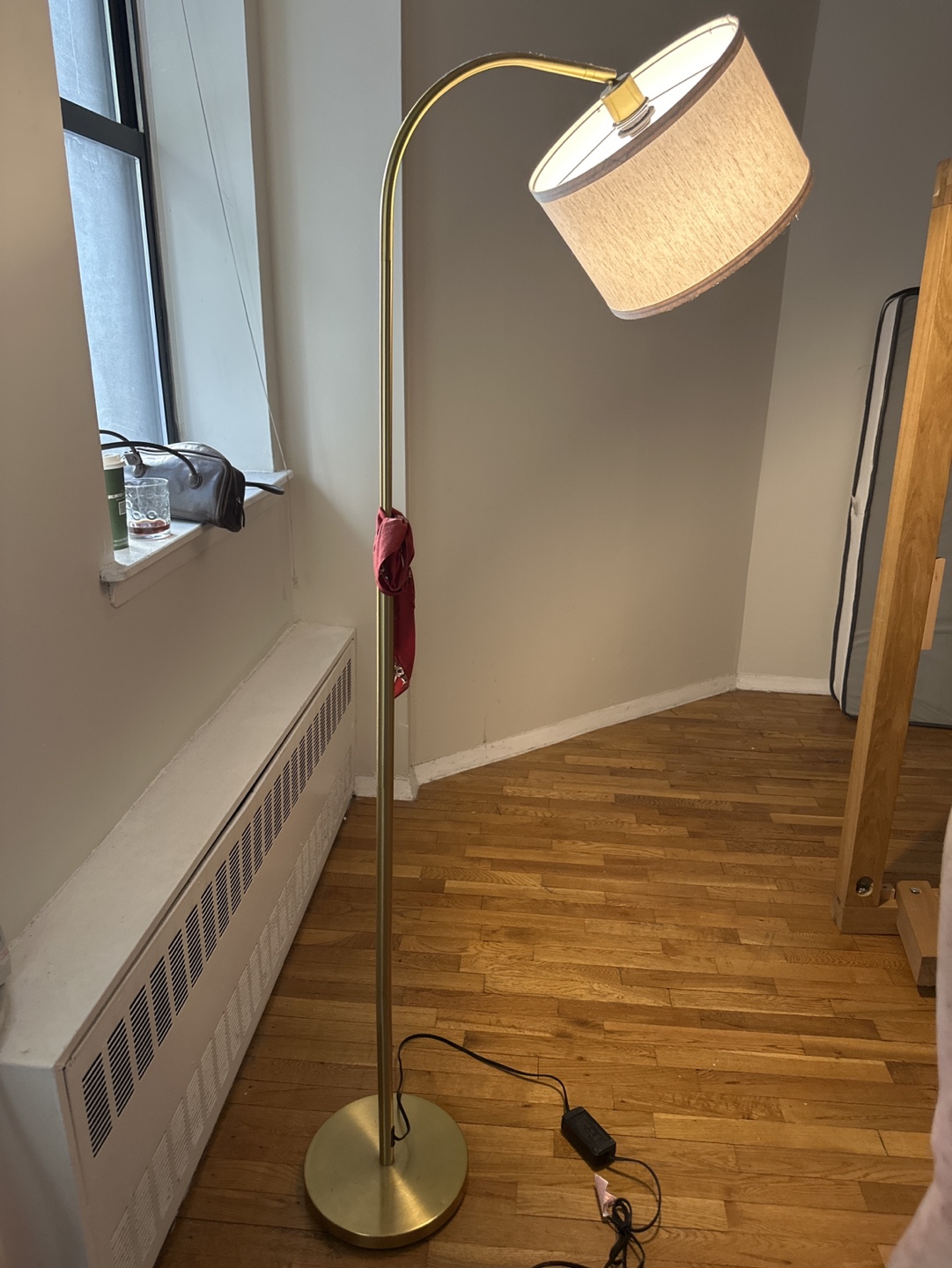 Gold Arc Floor Lamp with Fabric Shade